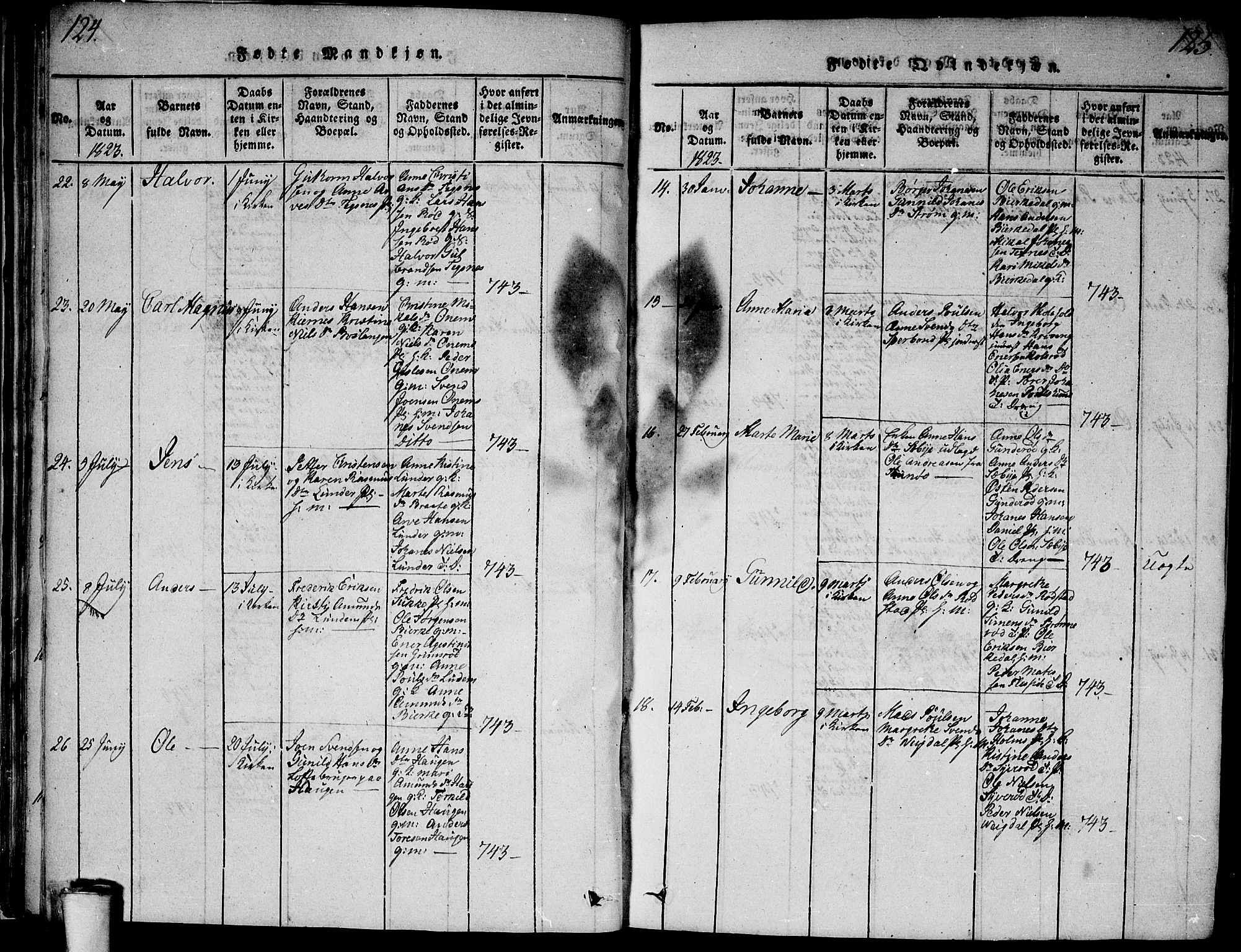 Våler prestekontor Kirkebøker, AV/SAO-A-11083/G/Ga/L0001: Klokkerbok nr. I 1, 1815-1839, s. 124-125