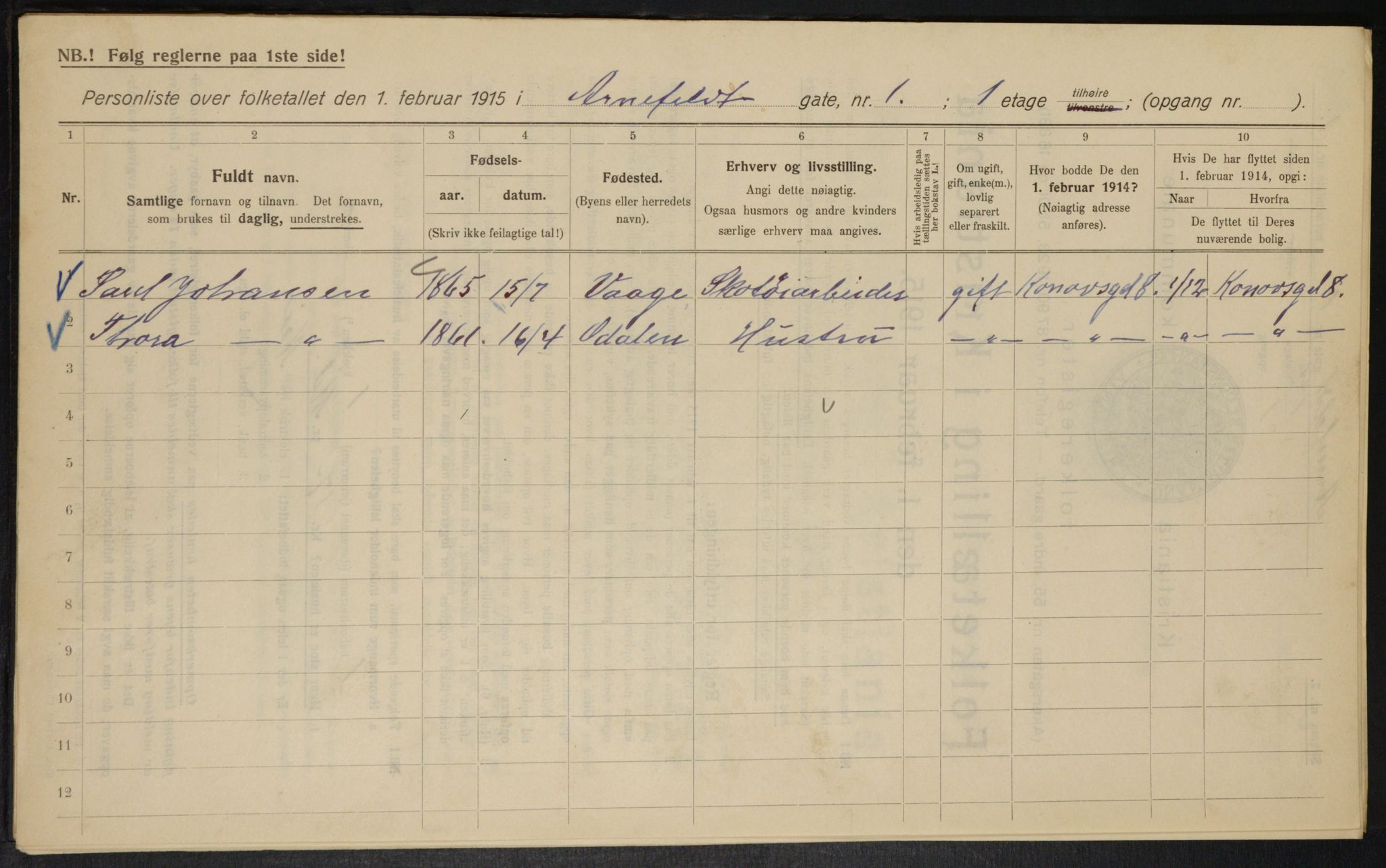 OBA, Kommunal folketelling 1.2.1915 for Kristiania, 1915, s. 991