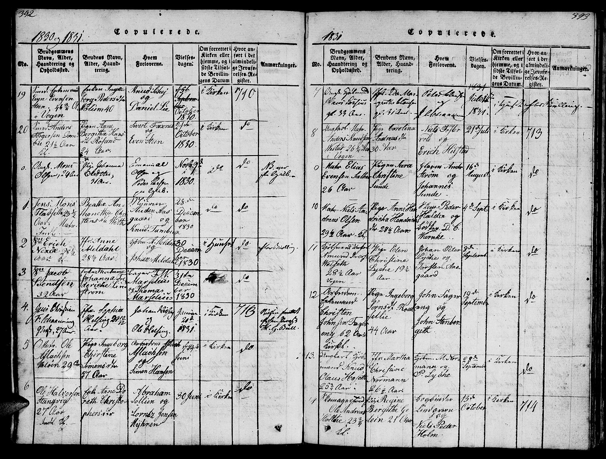 Ministerialprotokoller, klokkerbøker og fødselsregistre - Møre og Romsdal, SAT/A-1454/572/L0856: Klokkerbok nr. 572C01, 1819-1832, s. 392-393