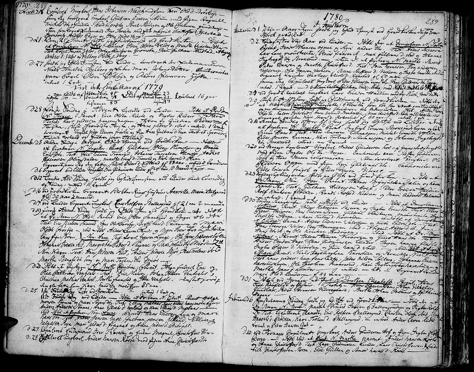 Jevnaker prestekontor, AV/SAH-PREST-116/H/Ha/Haa/L0003: Ministerialbok nr. 3, 1752-1799, s. 288-289