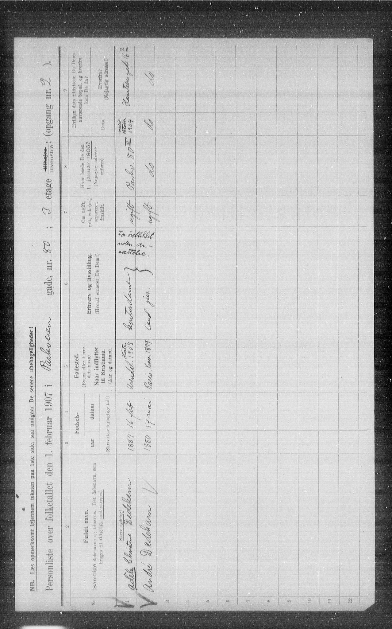 OBA, Kommunal folketelling 1.2.1907 for Kristiania kjøpstad, 1907, s. 40203