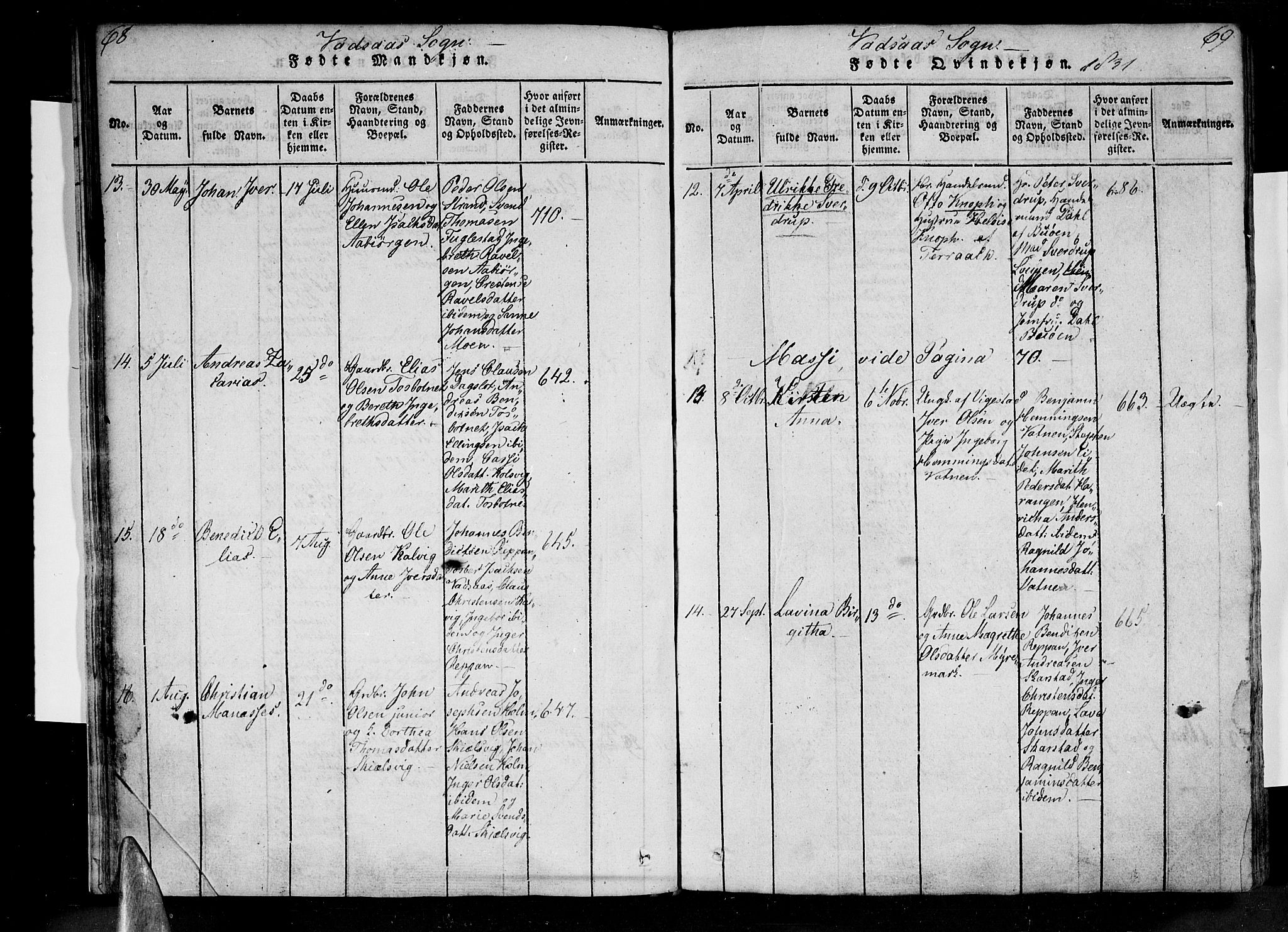 Ministerialprotokoller, klokkerbøker og fødselsregistre - Nordland, AV/SAT-A-1459/810/L0142: Ministerialbok nr. 810A06 /1, 1819-1841, s. 68-69