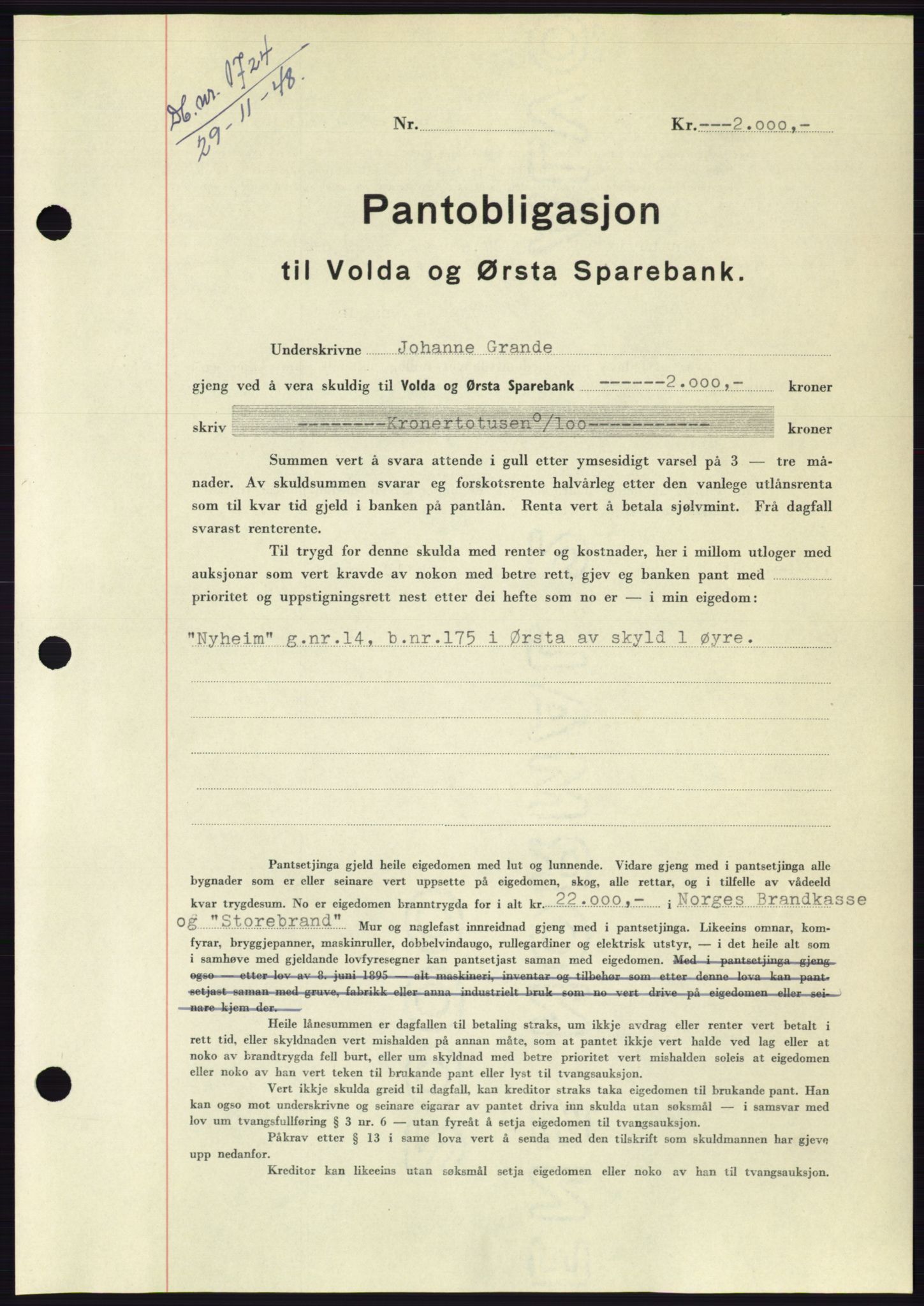 Søre Sunnmøre sorenskriveri, AV/SAT-A-4122/1/2/2C/L0116: Pantebok nr. 4B, 1948-1949, Dagboknr: 1724/1948