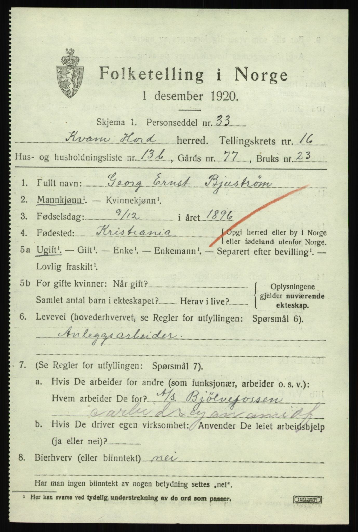 SAB, Folketelling 1920 for 1238 Kvam herred, 1920, s. 9119