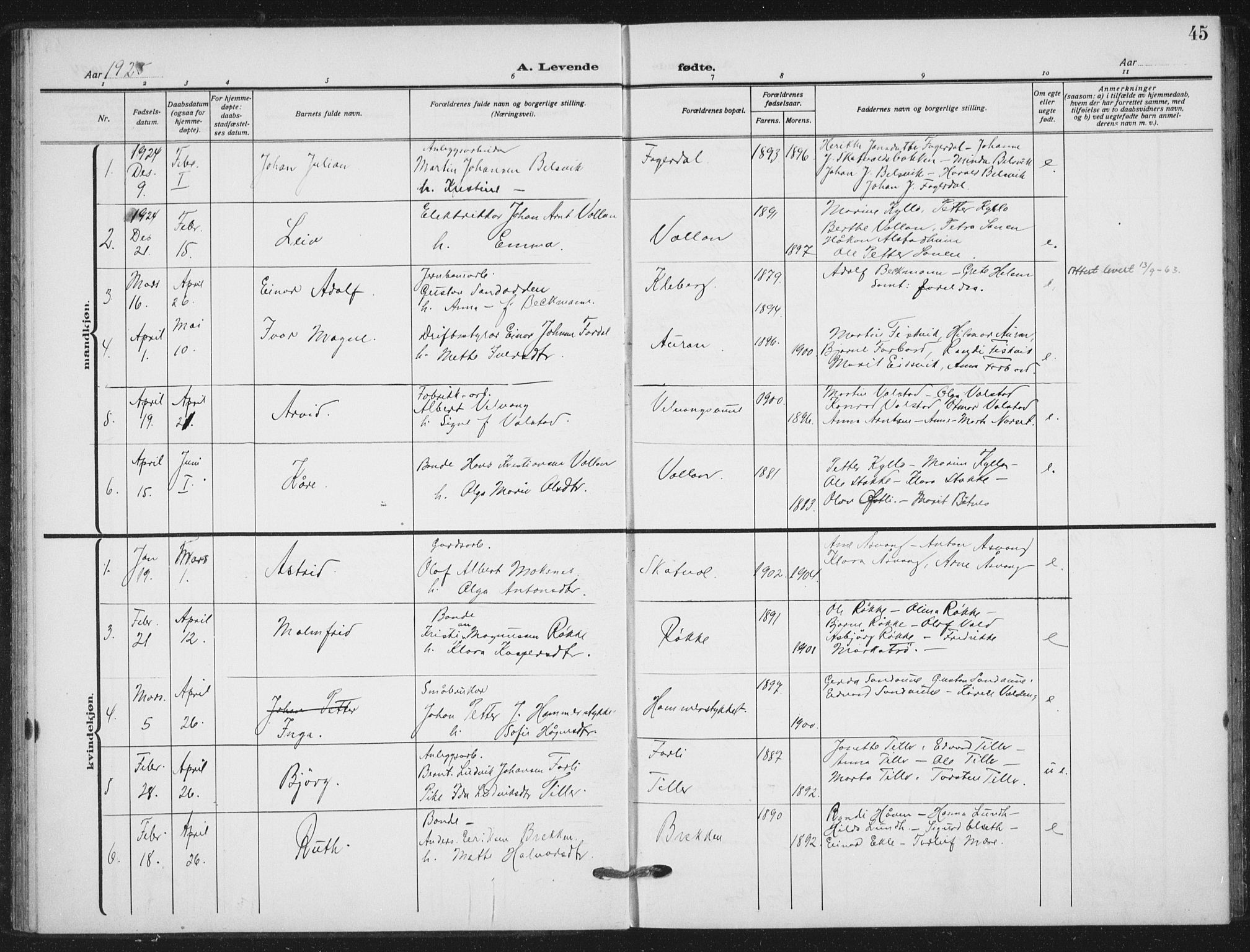 Ministerialprotokoller, klokkerbøker og fødselsregistre - Nord-Trøndelag, AV/SAT-A-1458/712/L0102: Ministerialbok nr. 712A03, 1916-1929, s. 45