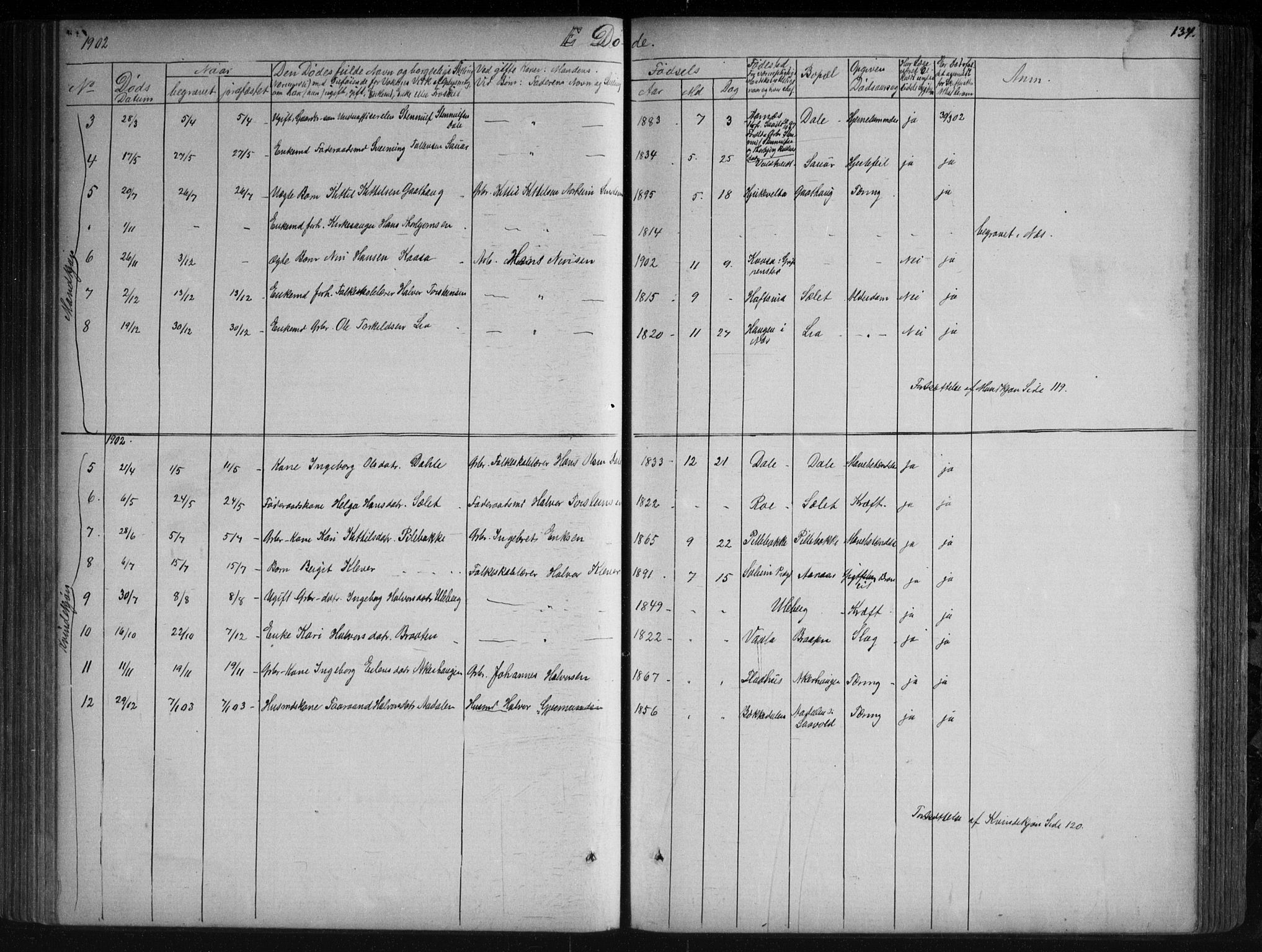 Sauherad kirkebøker, AV/SAKO-A-298/G/Ga/L0003: Klokkerbok nr. I 3, 1866-1905, s. 134