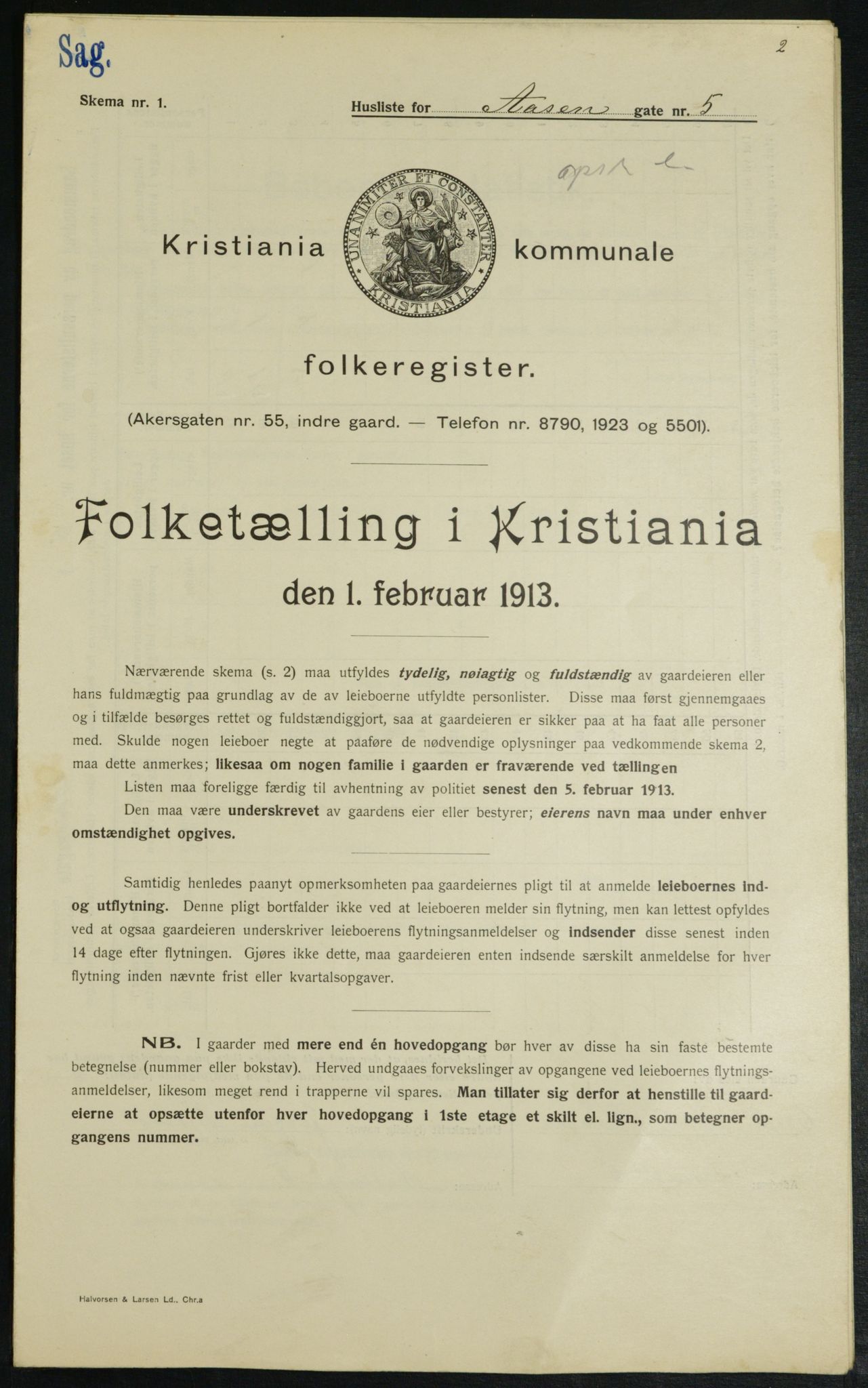 OBA, Kommunal folketelling 1.2.1913 for Kristiania, 1913, s. 130962