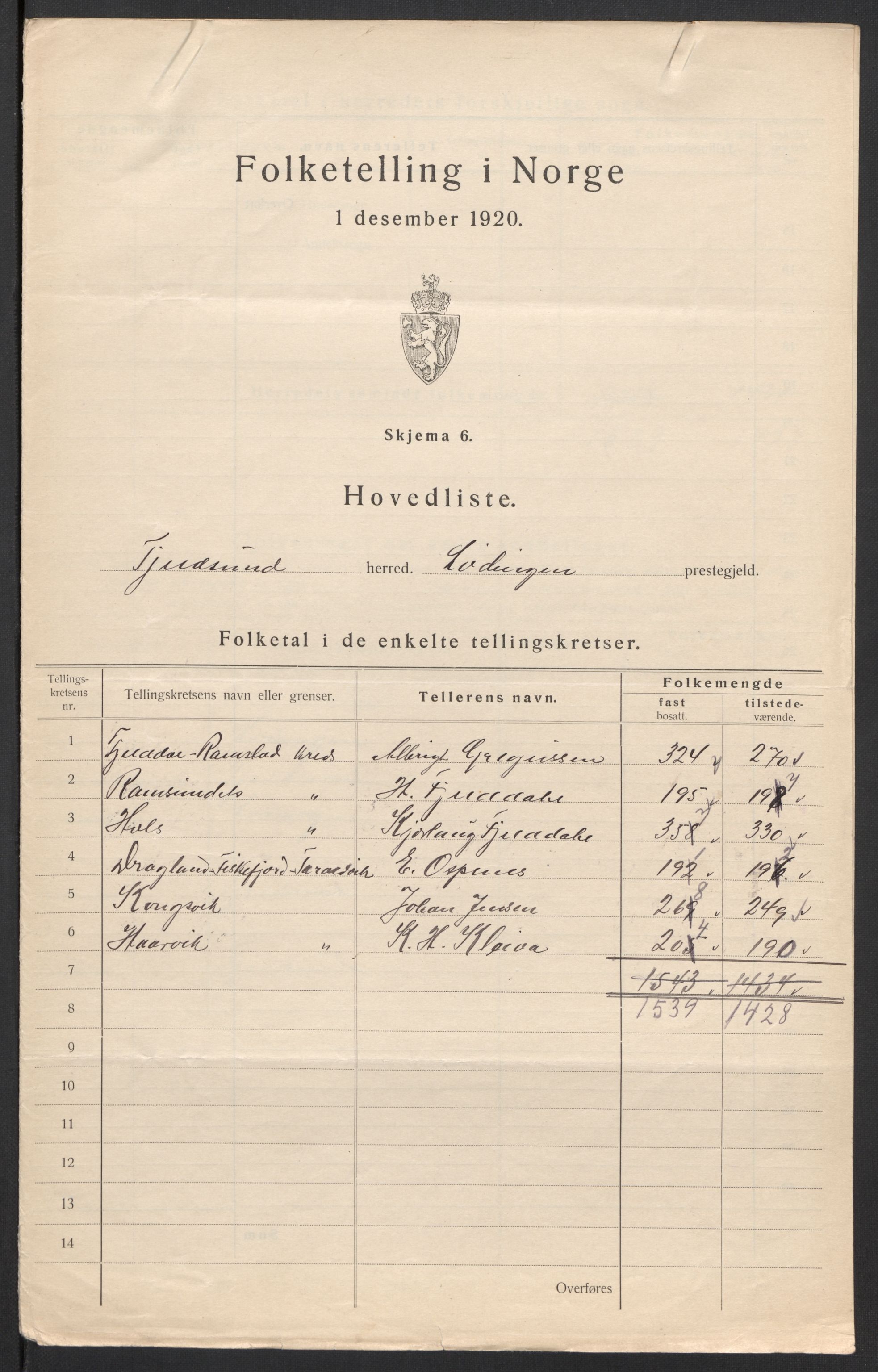 SAT, Folketelling 1920 for 1852 Tjeldsund herred, 1920, s. 5