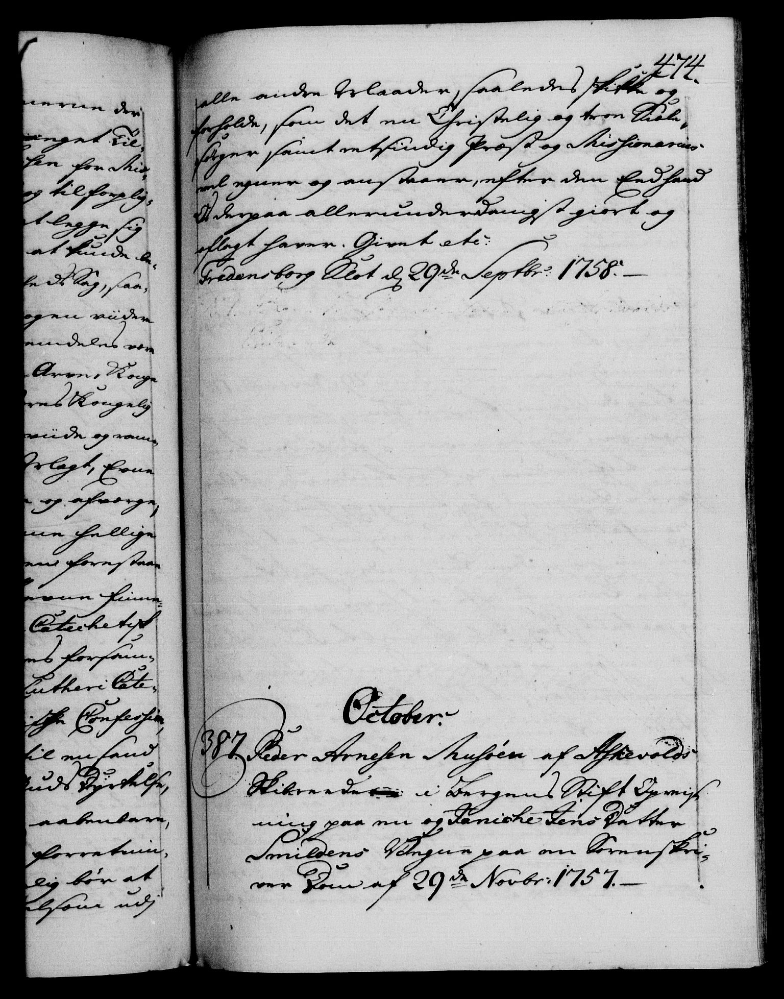 Danske Kanselli 1572-1799, RA/EA-3023/F/Fc/Fca/Fcaa/L0040: Norske registre, 1757-1759, s. 474a