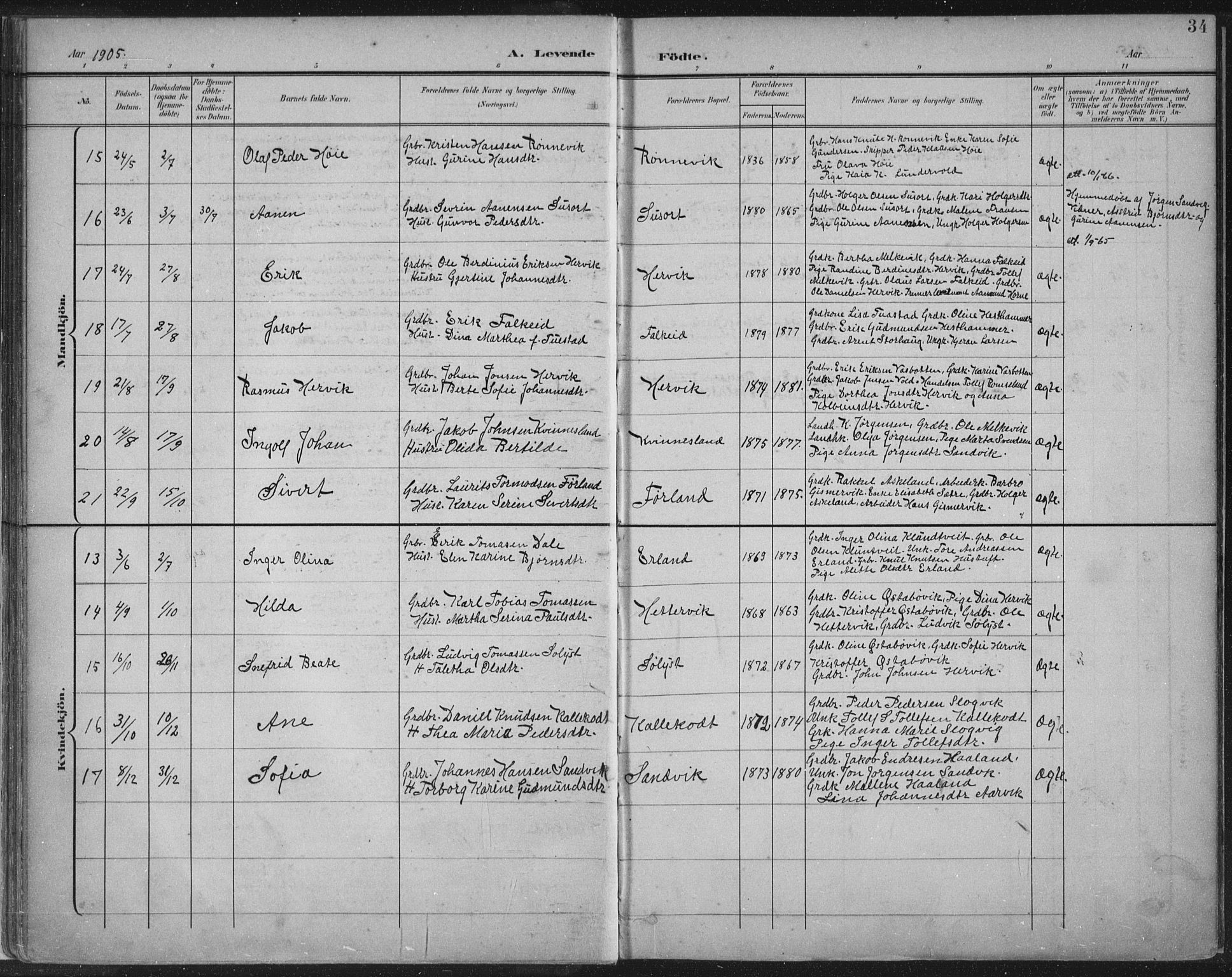 Tysvær sokneprestkontor, AV/SAST-A -101864/H/Ha/Haa/L0008: Ministerialbok nr. A 8, 1897-1918, s. 34