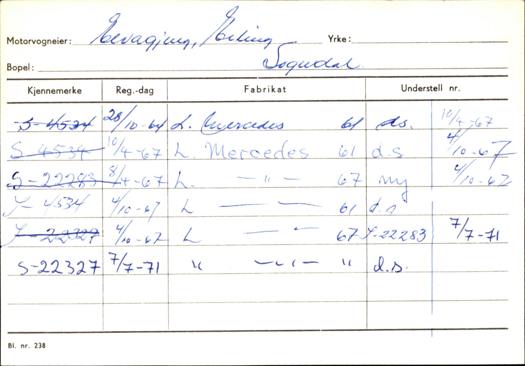 Statens vegvesen, Sogn og Fjordane vegkontor, SAB/A-5301/4/F/L0124: Eigarregister Sogndal A-U, 1945-1975, s. 388