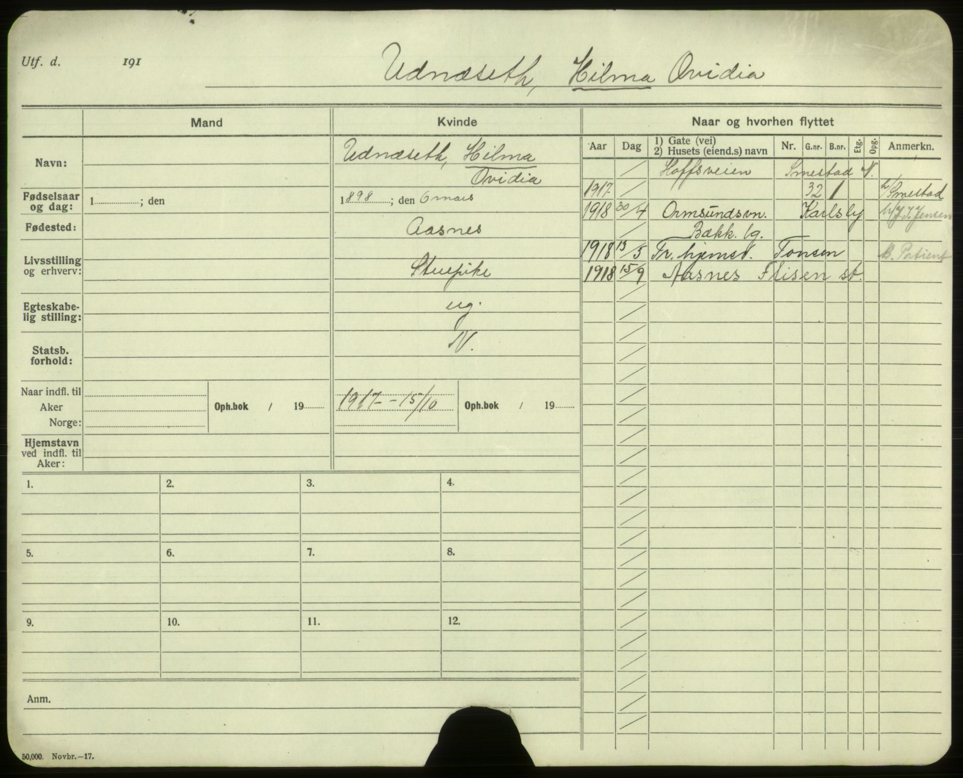 Oslo folkeregister, Registerkort, AV/SAO-A-11715/F/Fa/Faa/L0012: Kvinner, 1917-1922, s. 6