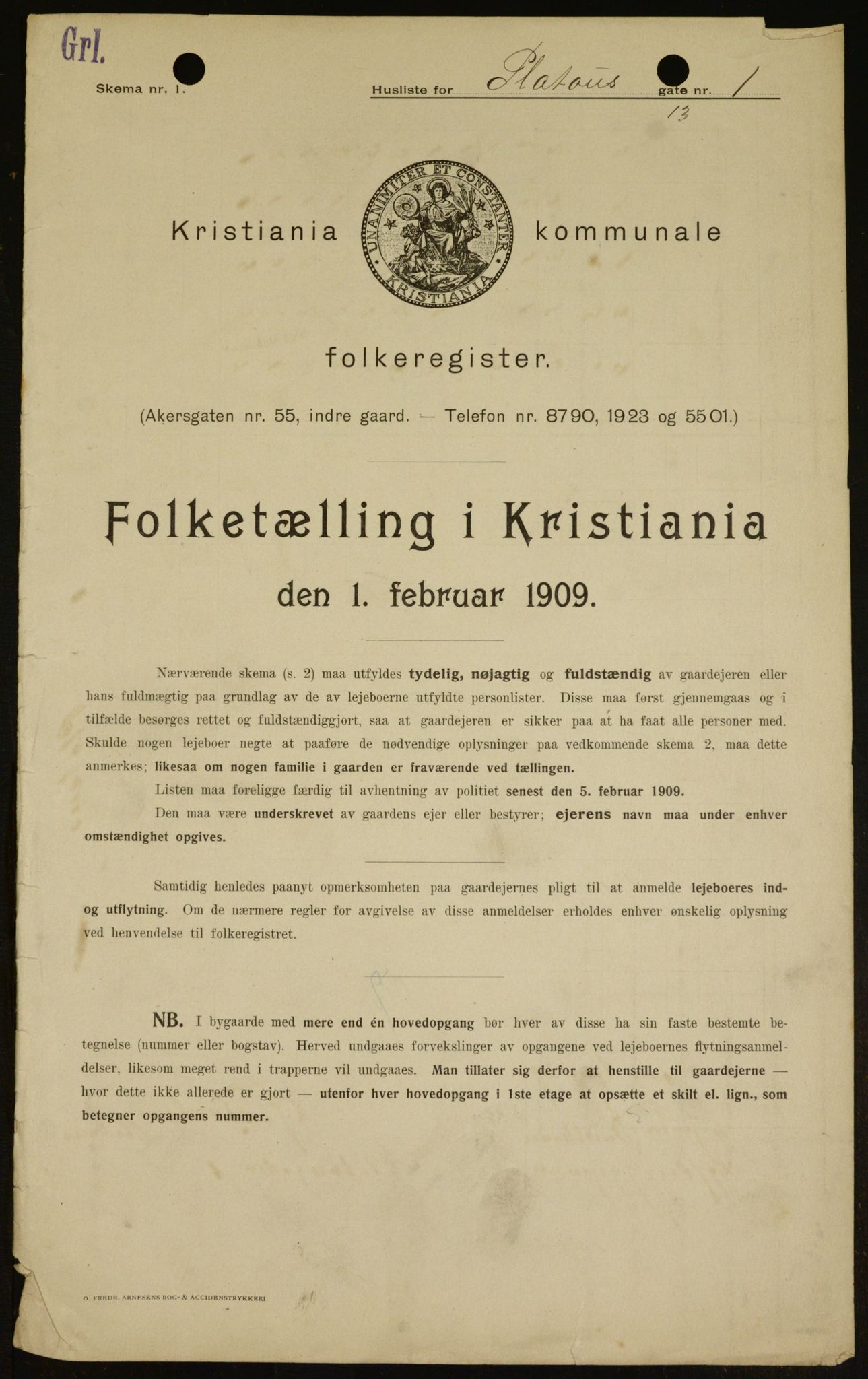 OBA, Kommunal folketelling 1.2.1909 for Kristiania kjøpstad, 1909, s. 72638