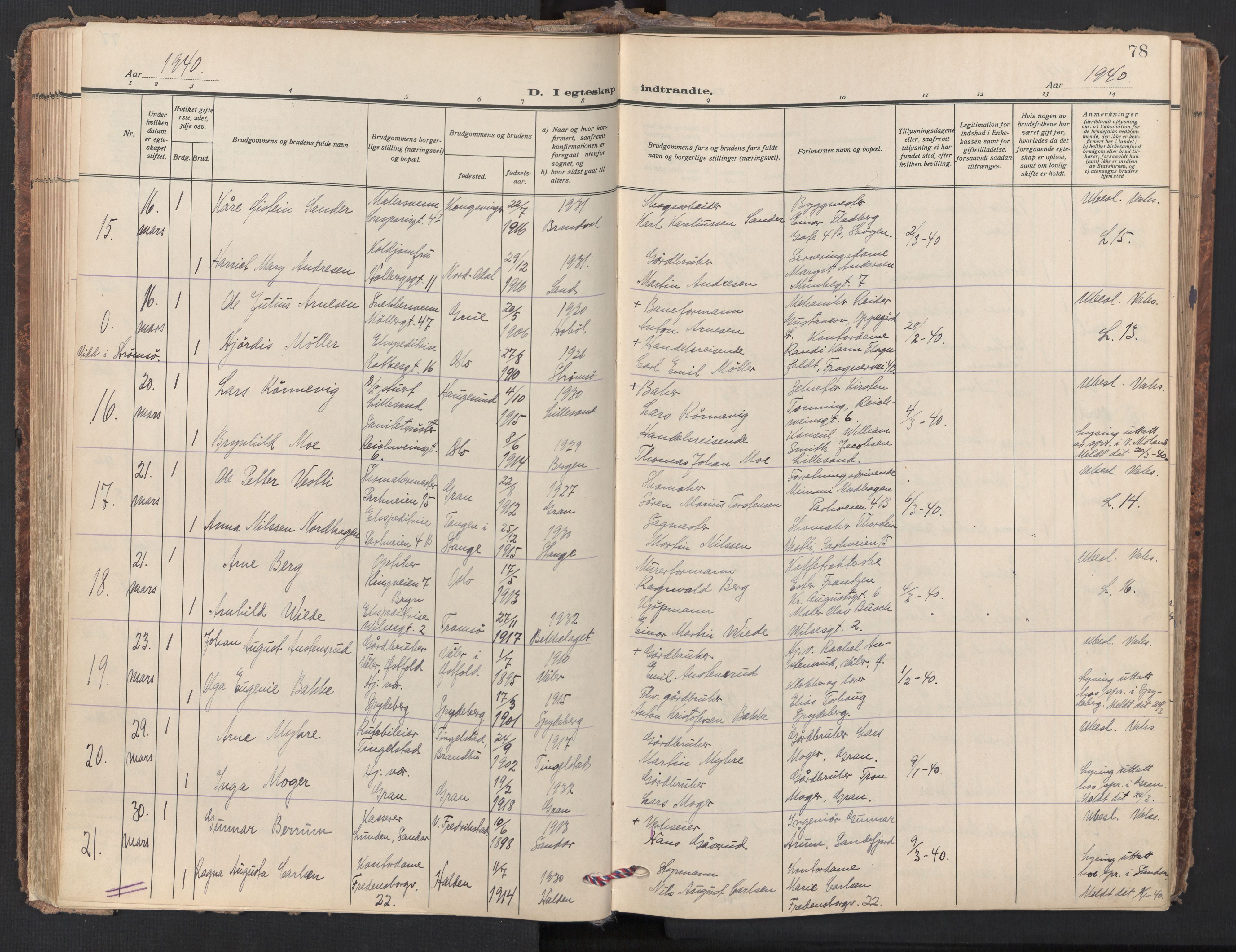Trefoldighet prestekontor Kirkebøker, AV/SAO-A-10882/F/Fc/L0010: Ministerialbok nr. III 10, 1936-1954, s. 78