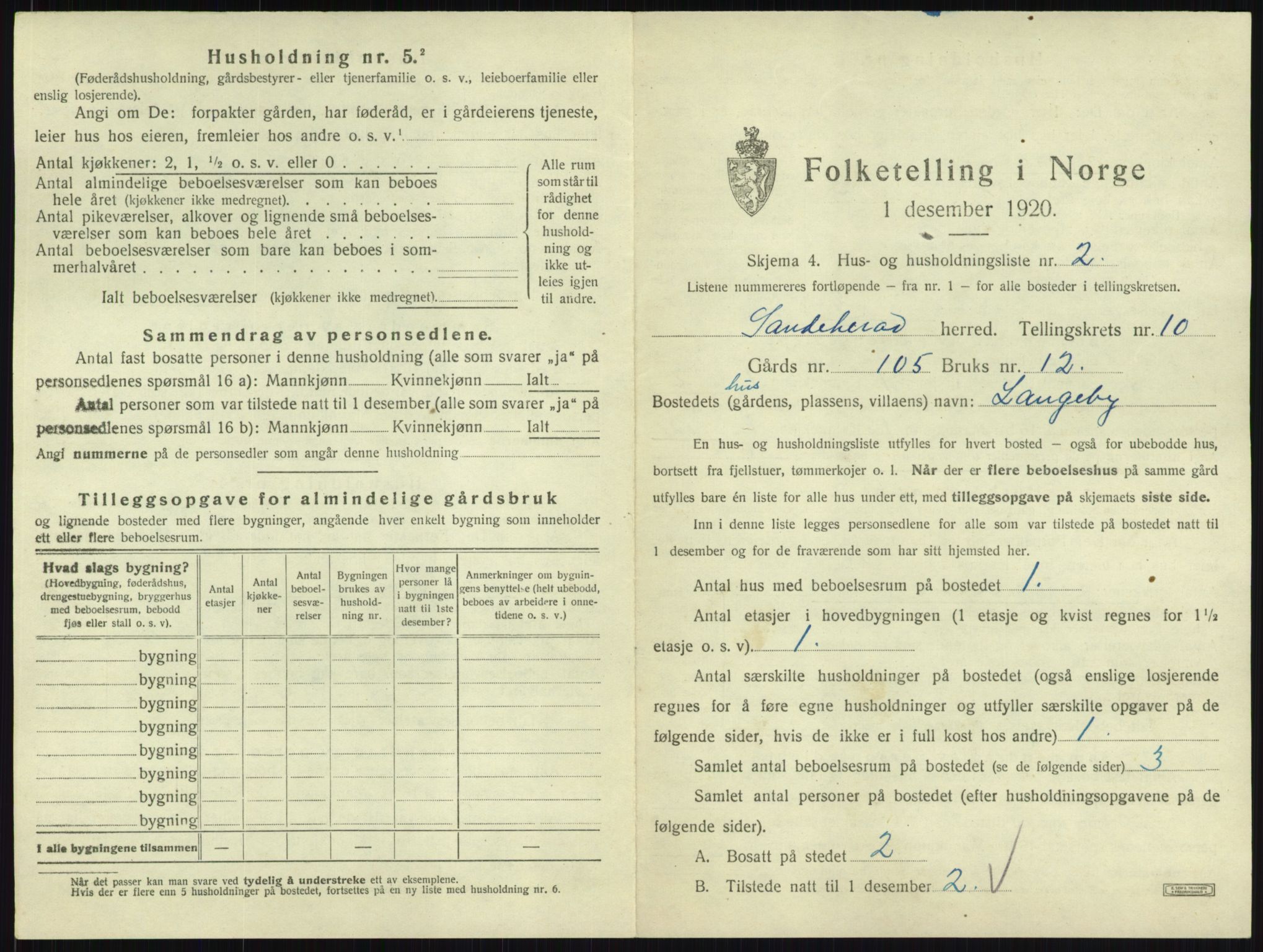 SAKO, Folketelling 1920 for 0724 Sandeherred herred, 1920, s. 2054