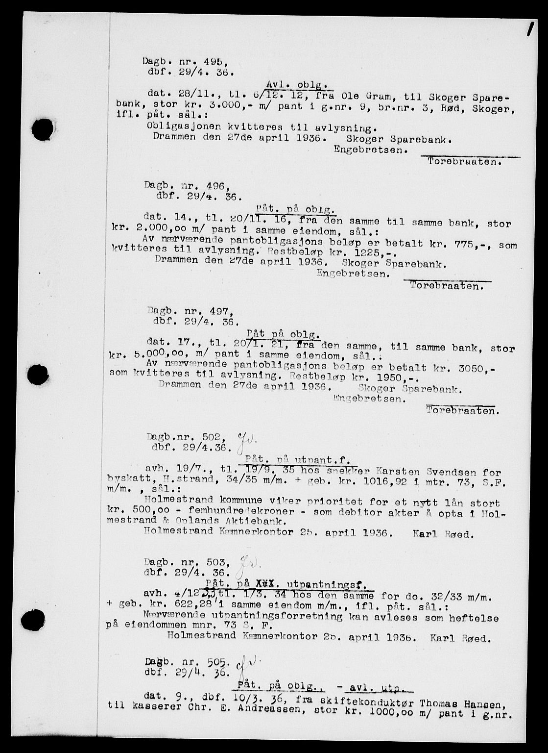Holmestrand sorenskriveri, SAKO/A-67/G/Ga/Gab/L0047: Pantebok nr. B-47, 1936-1937, s. 1