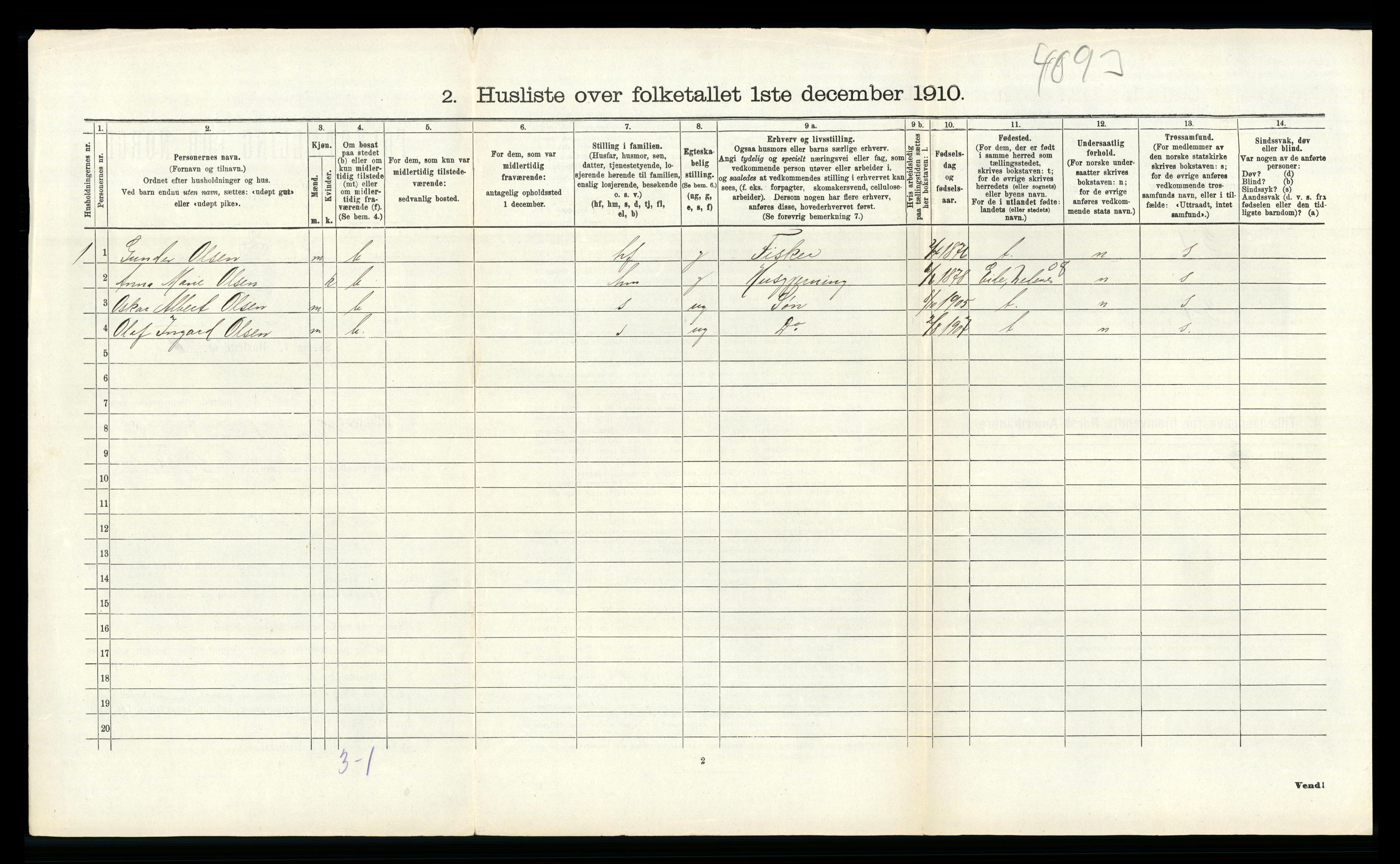 RA, Folketelling 1910 for 0923 Fjære herred, 1910, s. 980