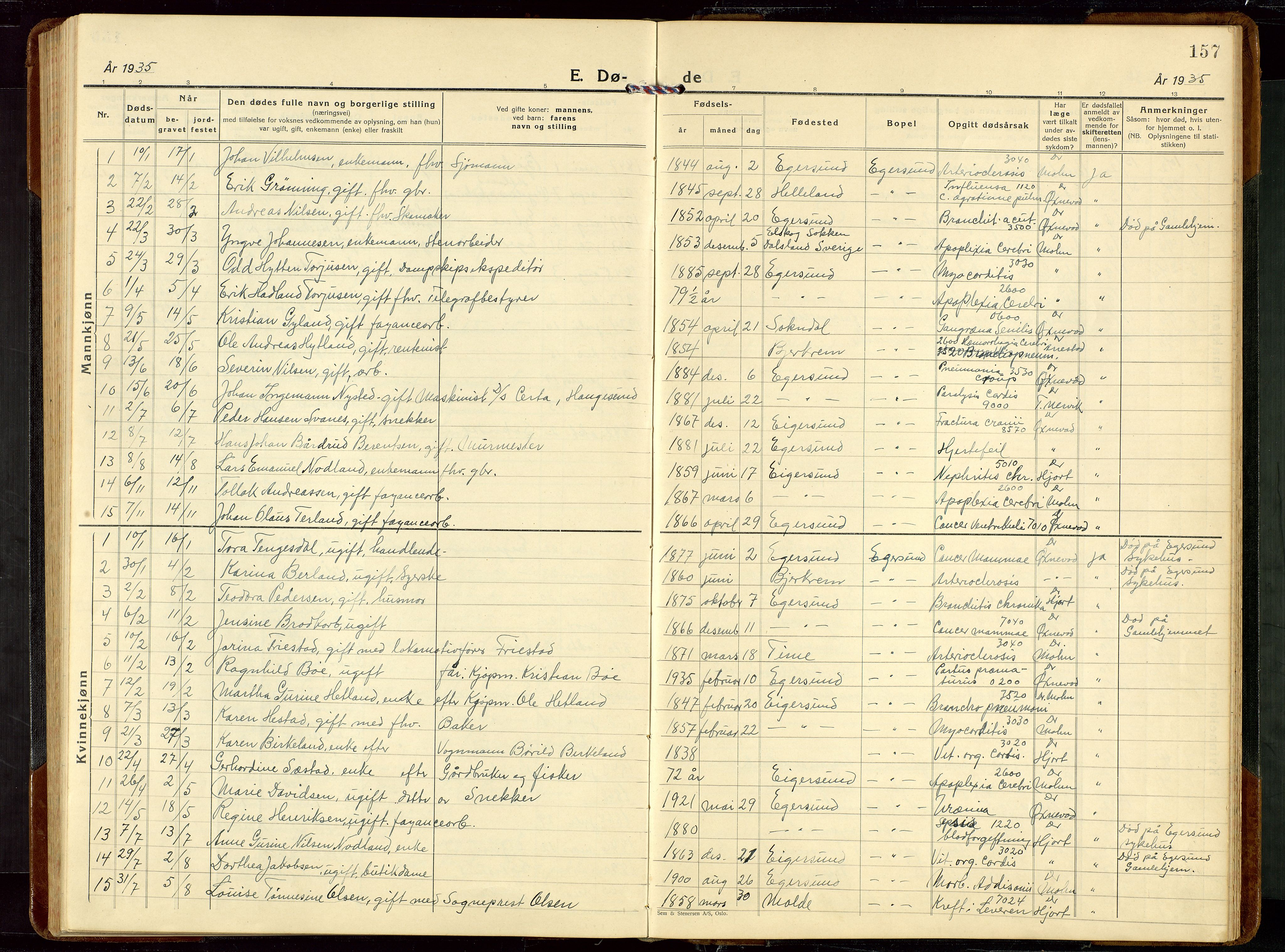 Eigersund sokneprestkontor, AV/SAST-A-101807/S09/L0014: Klokkerbok nr. B 14, 1931-1949, s. 157