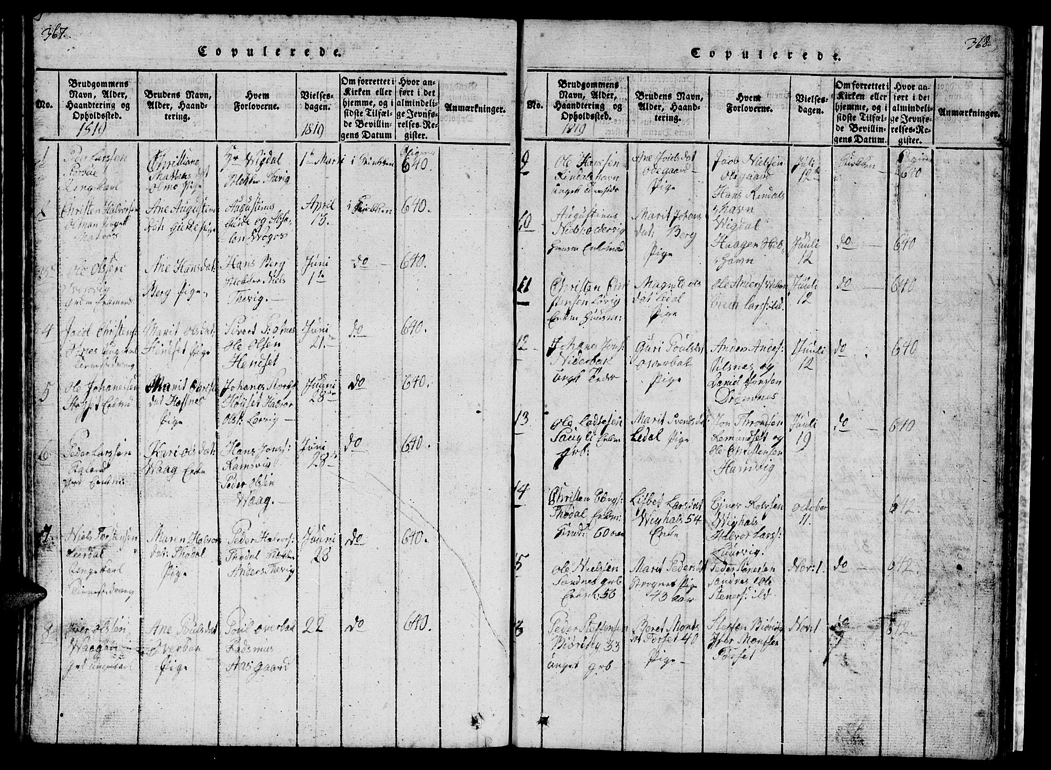 Ministerialprotokoller, klokkerbøker og fødselsregistre - Møre og Romsdal, AV/SAT-A-1454/578/L0908: Klokkerbok nr. 578C01, 1819-1837, s. 367-368