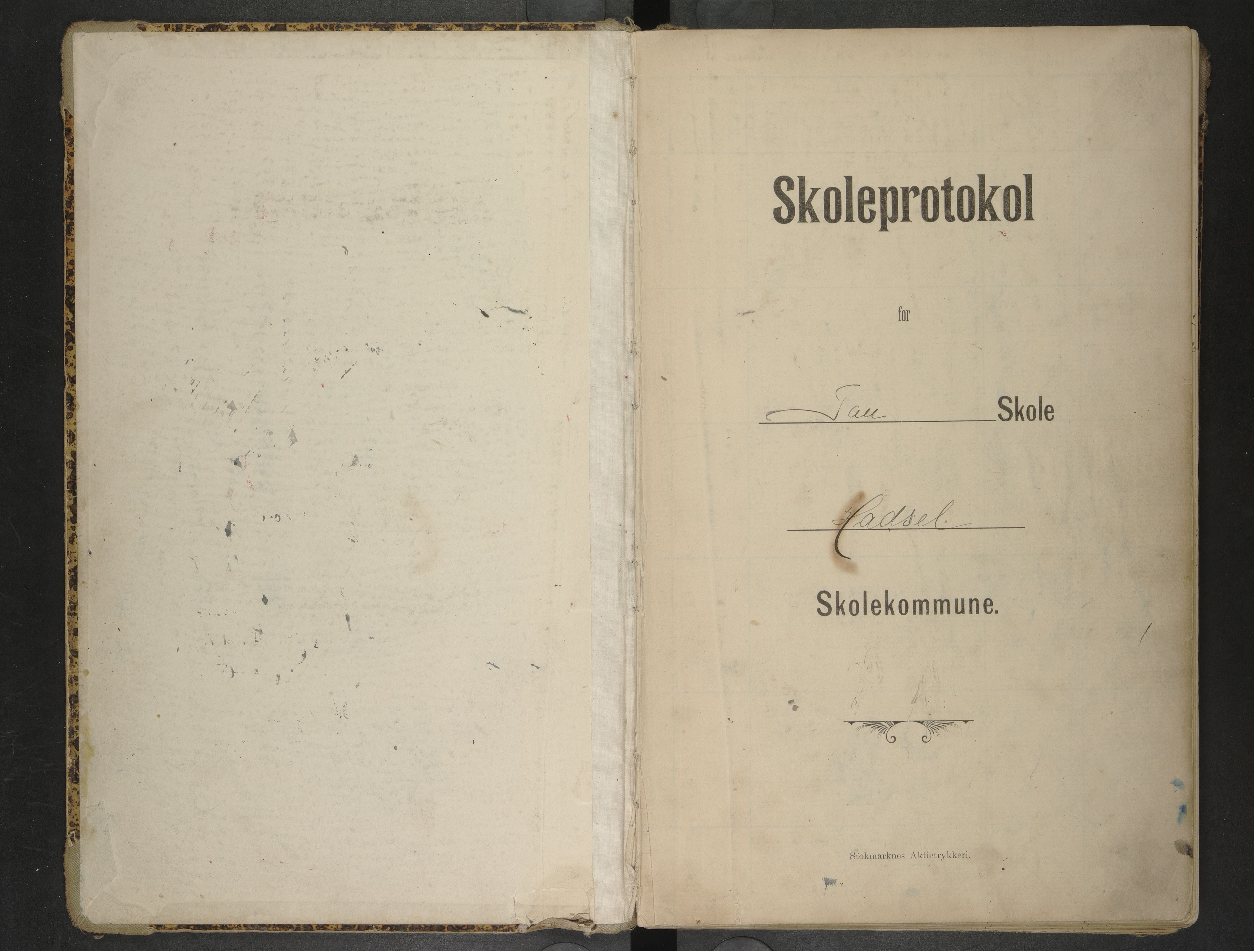 Hadsel kommune. Taen skolekrets, AIN/K-18660.510.30/F/Fa/L0001: Skoleprotokoll for Taen skole, 1908-1921