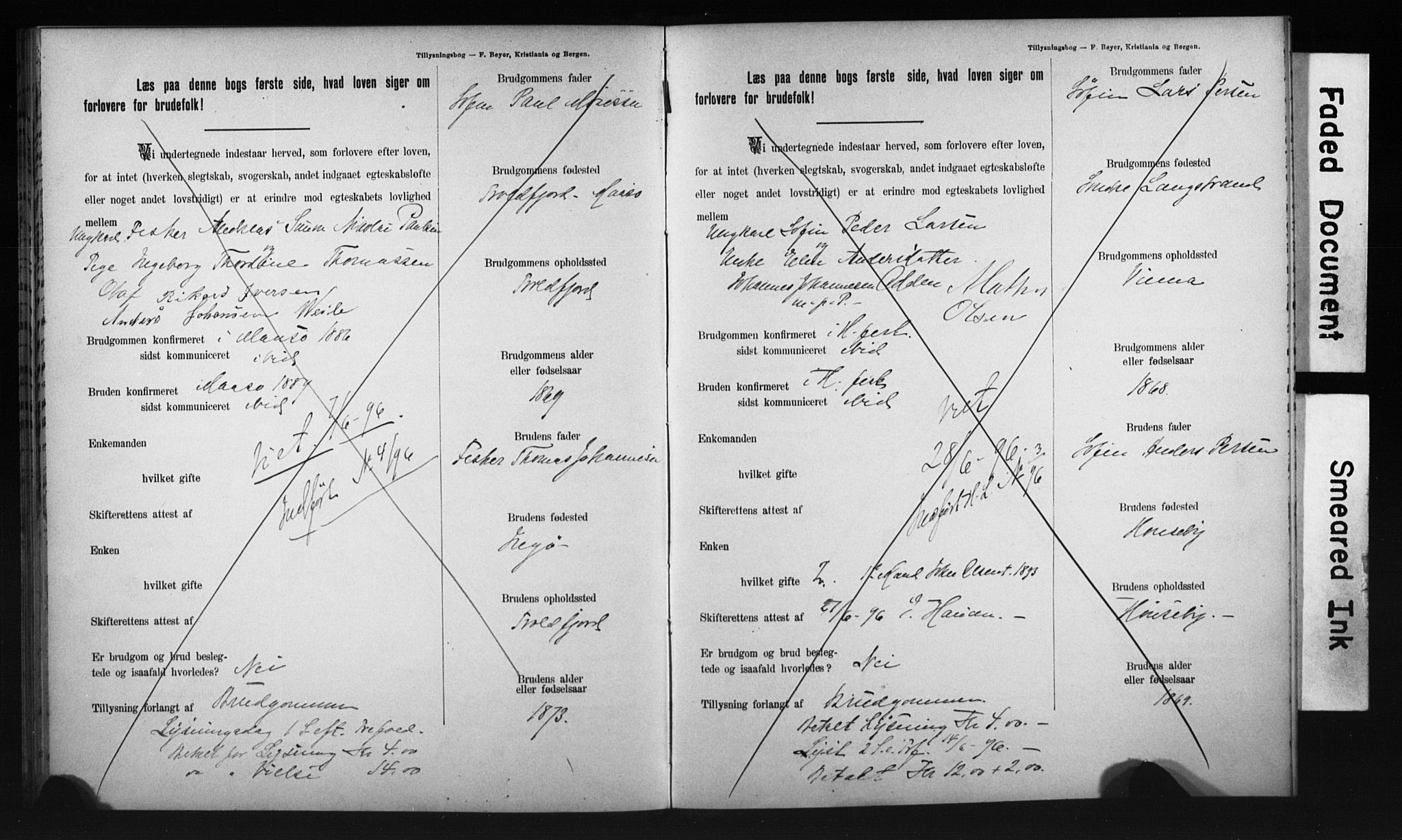 Hammerfest sokneprestkontor, AV/SATØ-S-1347/I/Ib/L0070/0003: Lysningsprotokoll nr. 70.3, 1893-1896