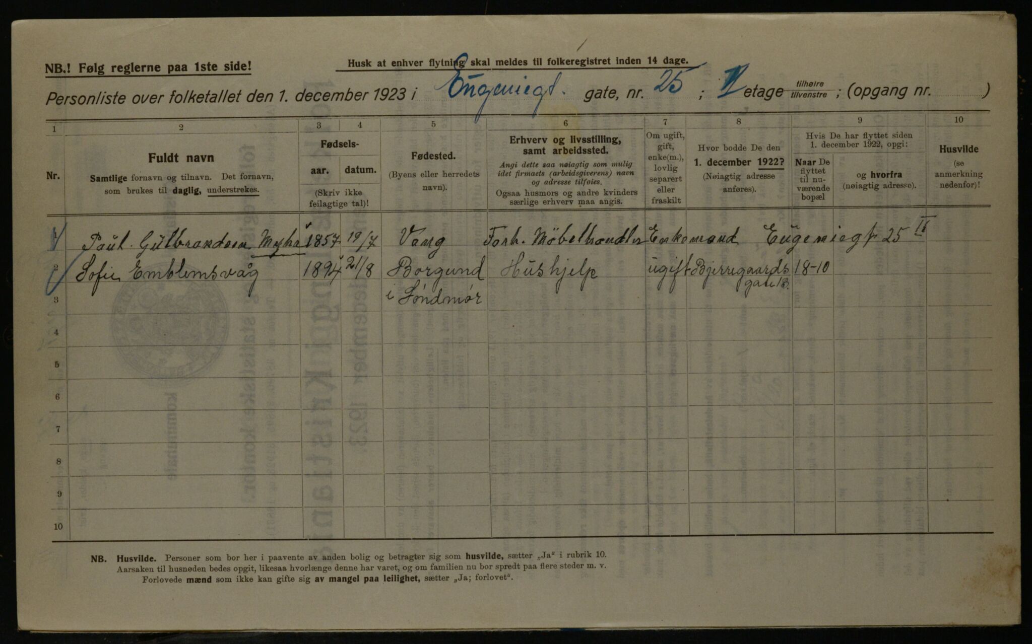 OBA, Kommunal folketelling 1.12.1923 for Kristiania, 1923, s. 25758