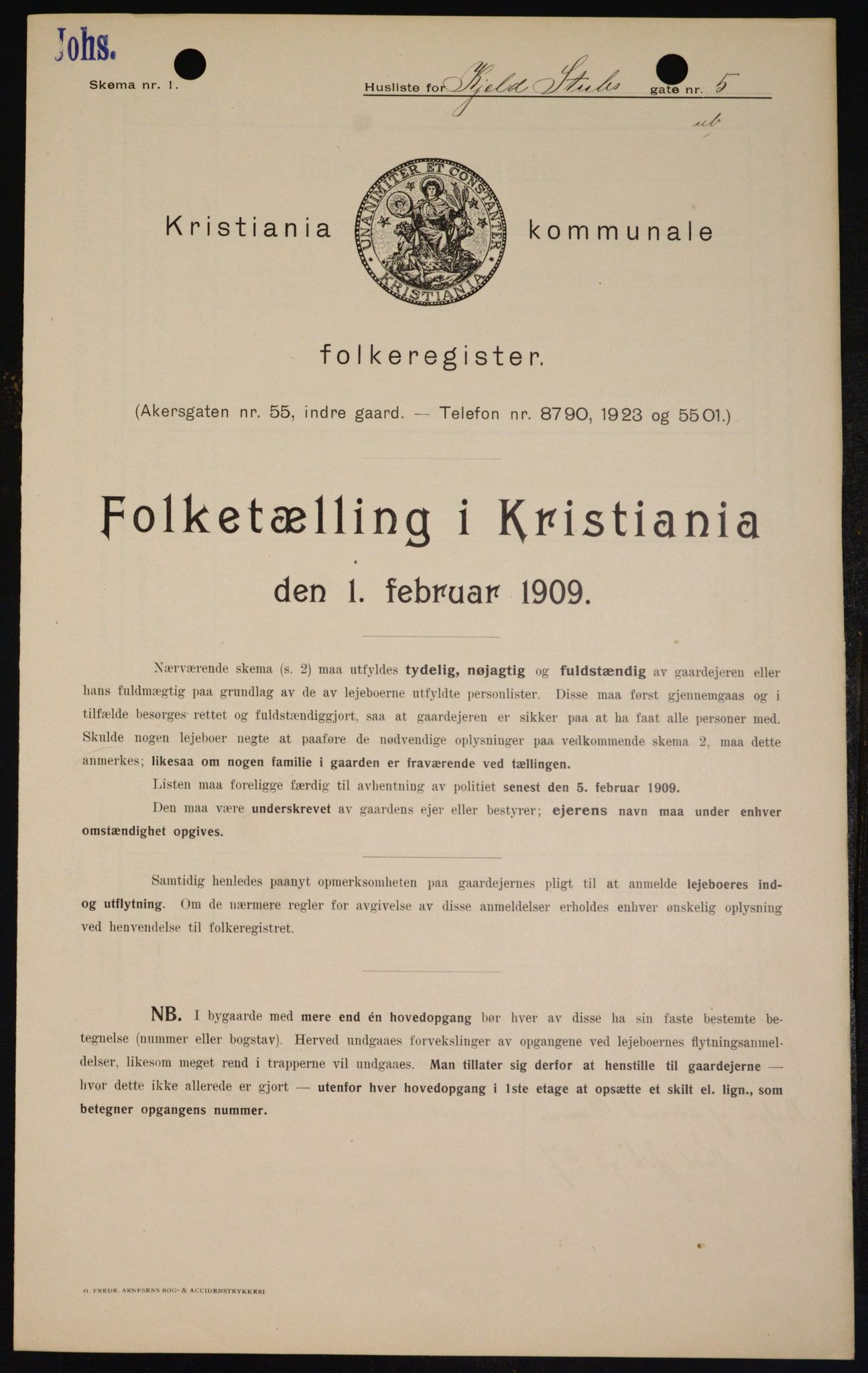 OBA, Kommunal folketelling 1.2.1909 for Kristiania kjøpstad, 1909, s. 46941