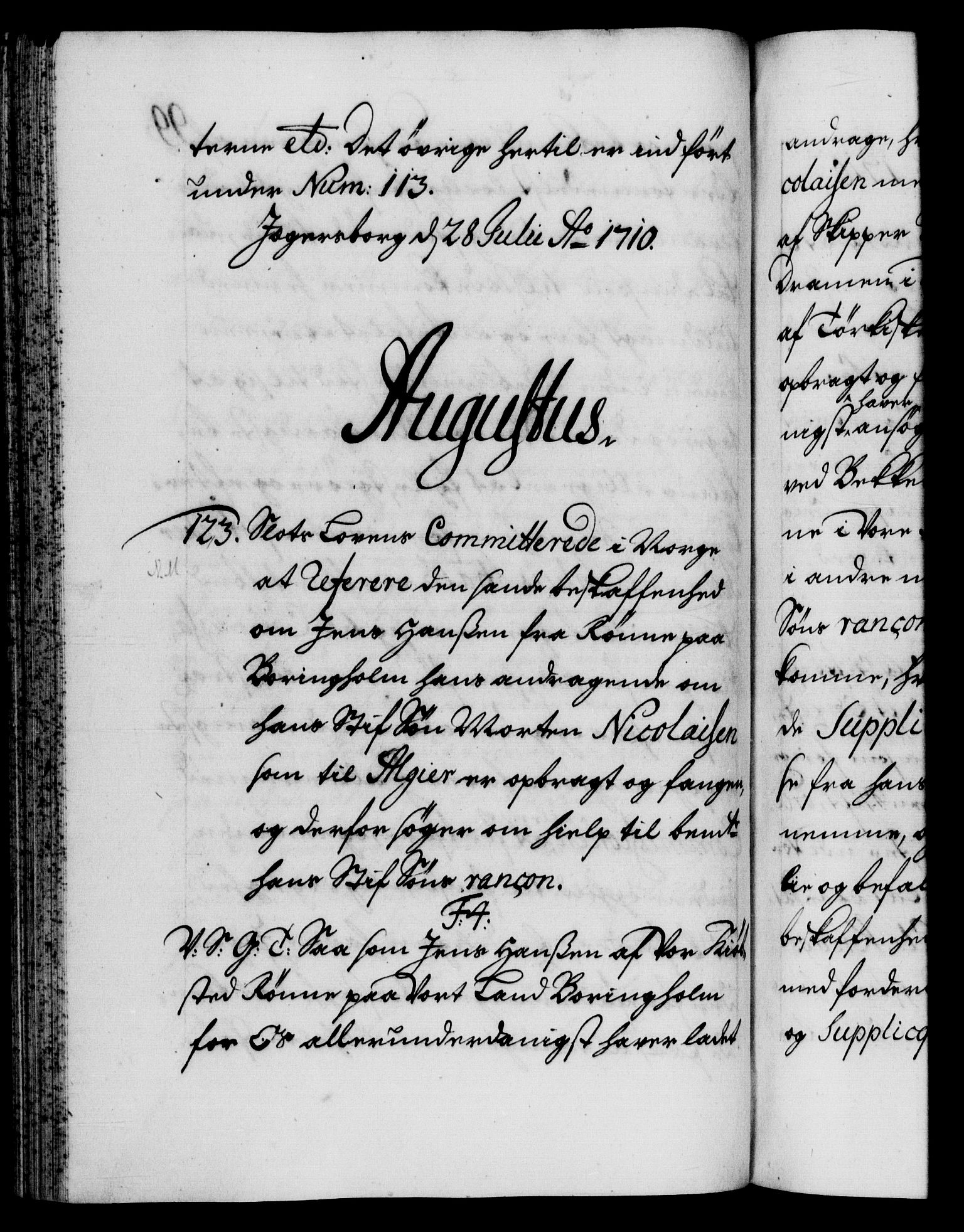 Danske Kanselli 1572-1799, AV/RA-EA-3023/F/Fc/Fca/Fcab/L0019: Norske tegnelser, 1710-1714, s. 99b