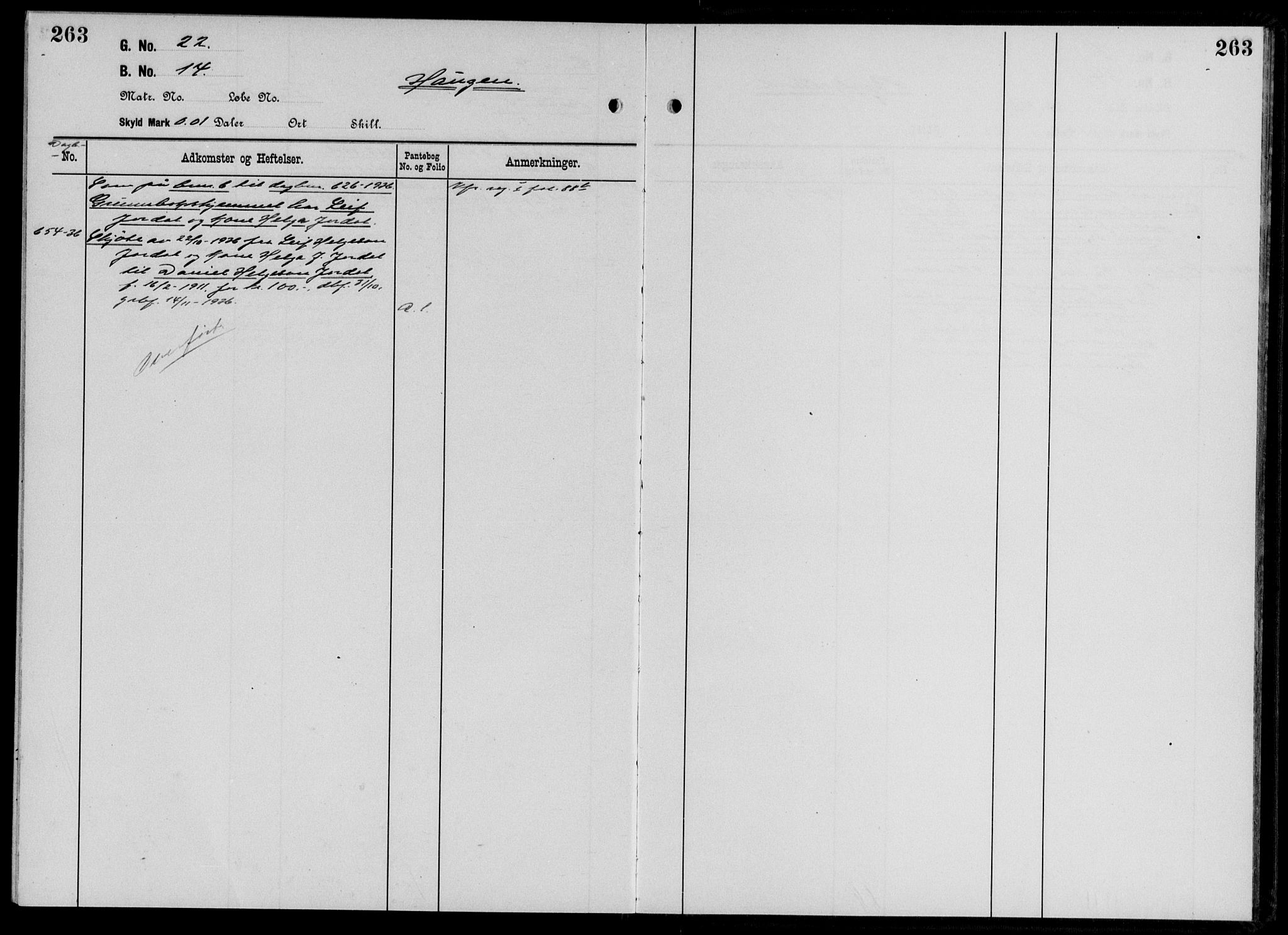 Hardanger og Voss sorenskriveri, SAB/A-2501/2/2A/2Aa/L0009: Panteregister nr. II.A.a.9, 1800-1940, s. 263