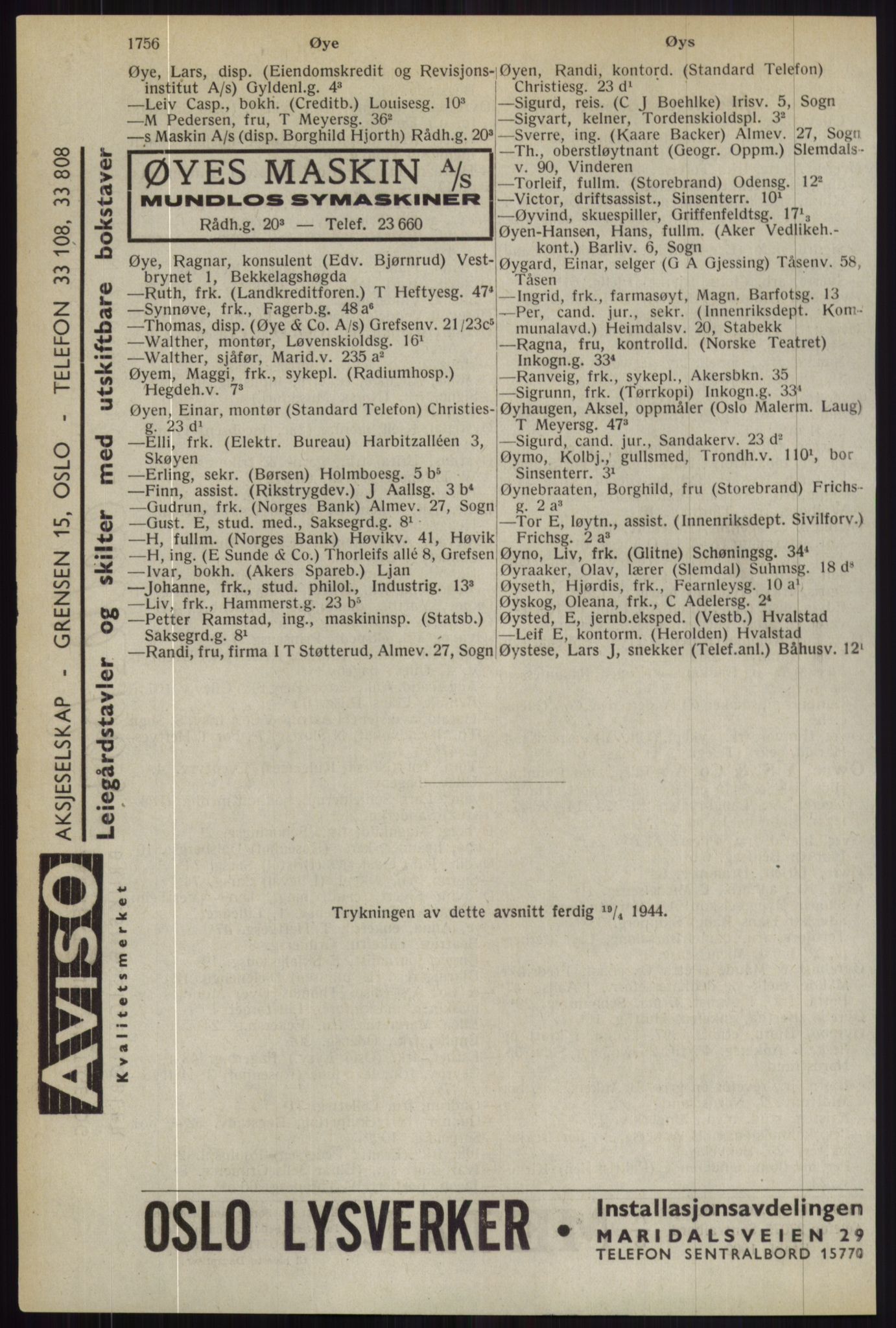 Kristiania/Oslo adressebok, PUBL/-, 1944