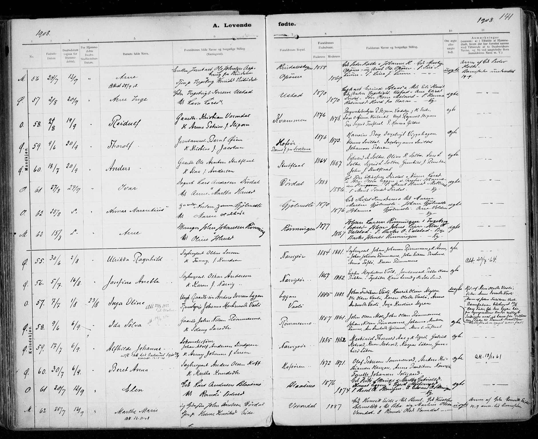 Ministerialprotokoller, klokkerbøker og fødselsregistre - Sør-Trøndelag, SAT/A-1456/668/L0811: Ministerialbok nr. 668A11, 1894-1913, s. 141