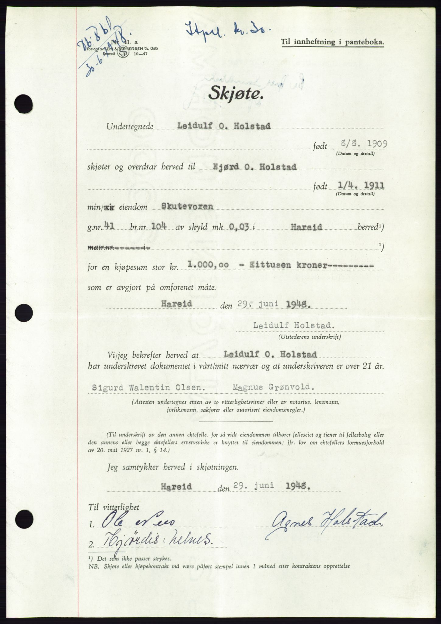 Søre Sunnmøre sorenskriveri, AV/SAT-A-4122/1/2/2C/L0082: Pantebok nr. 8A, 1948-1948, Dagboknr: 861/1948