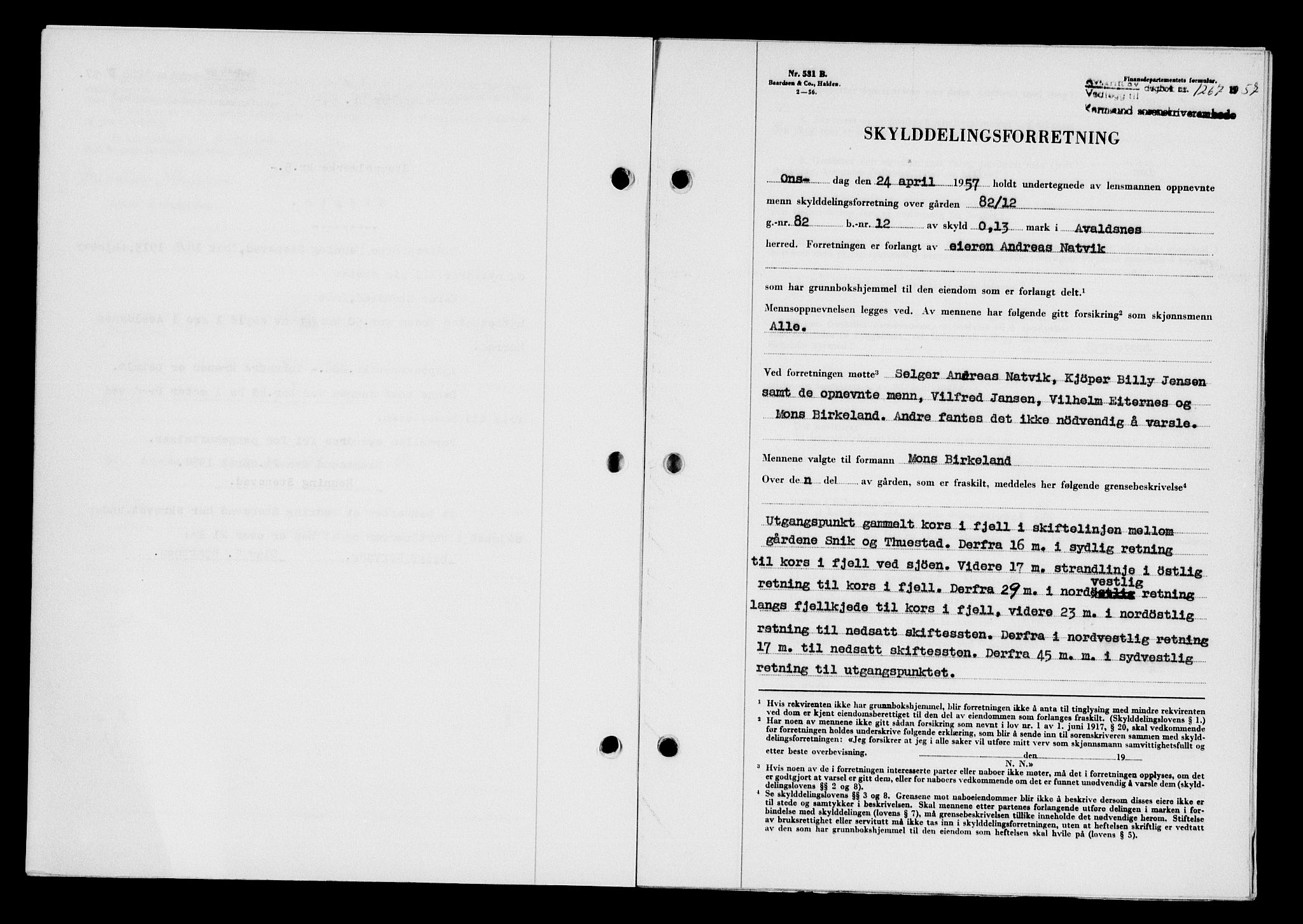 Karmsund sorenskriveri, SAST/A-100311/01/II/IIB/L0124: Pantebok nr. 104A, 1957-1957, Dagboknr: 1267/1957