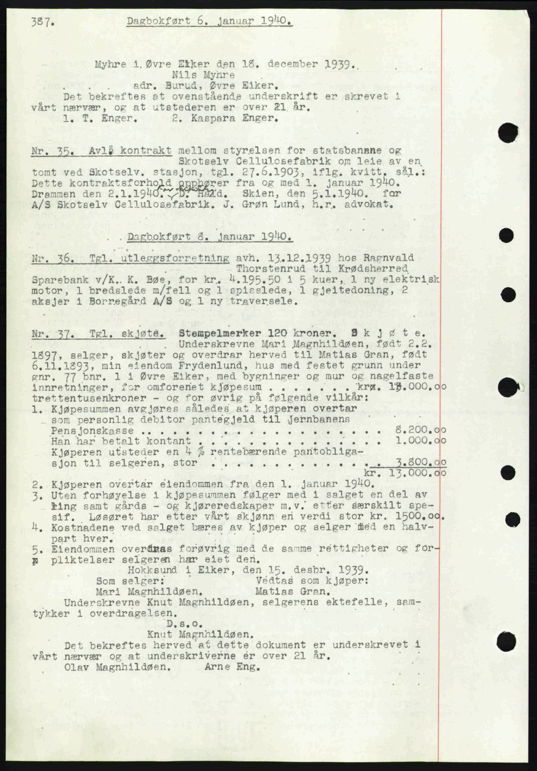 Eiker, Modum og Sigdal sorenskriveri, SAKO/A-123/G/Ga/Gab/L0041: Pantebok nr. A11, 1939-1940, Dagboknr: 35/1940