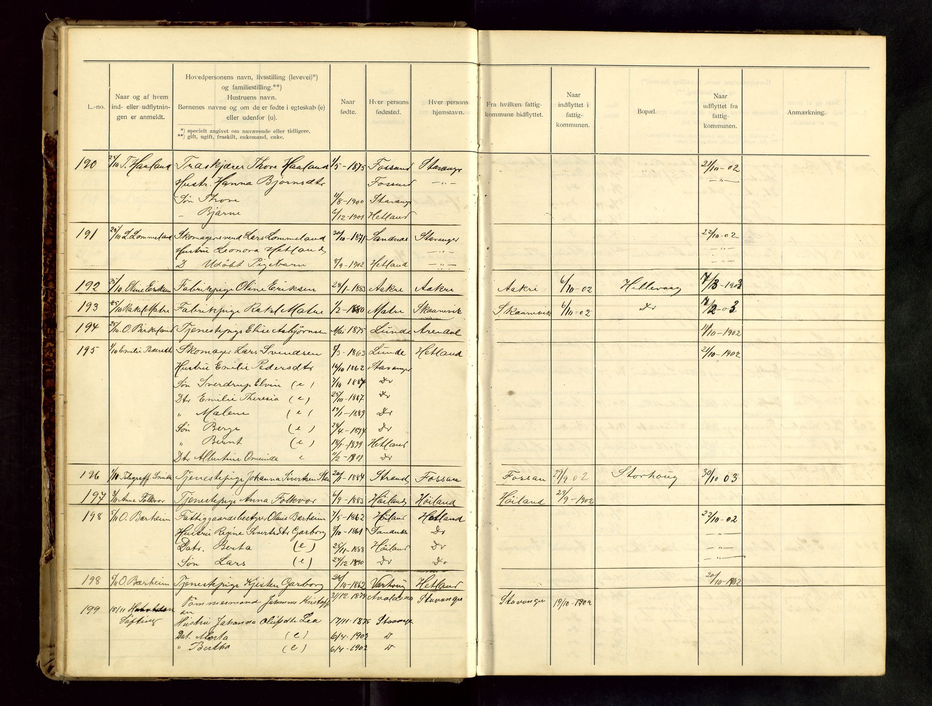 Hetland lensmannskontor, SAST/A-100101/Gwa/L0001: Flytteprotokoll (er delt i to: 1a og 1b), 1901-1918, s. 20