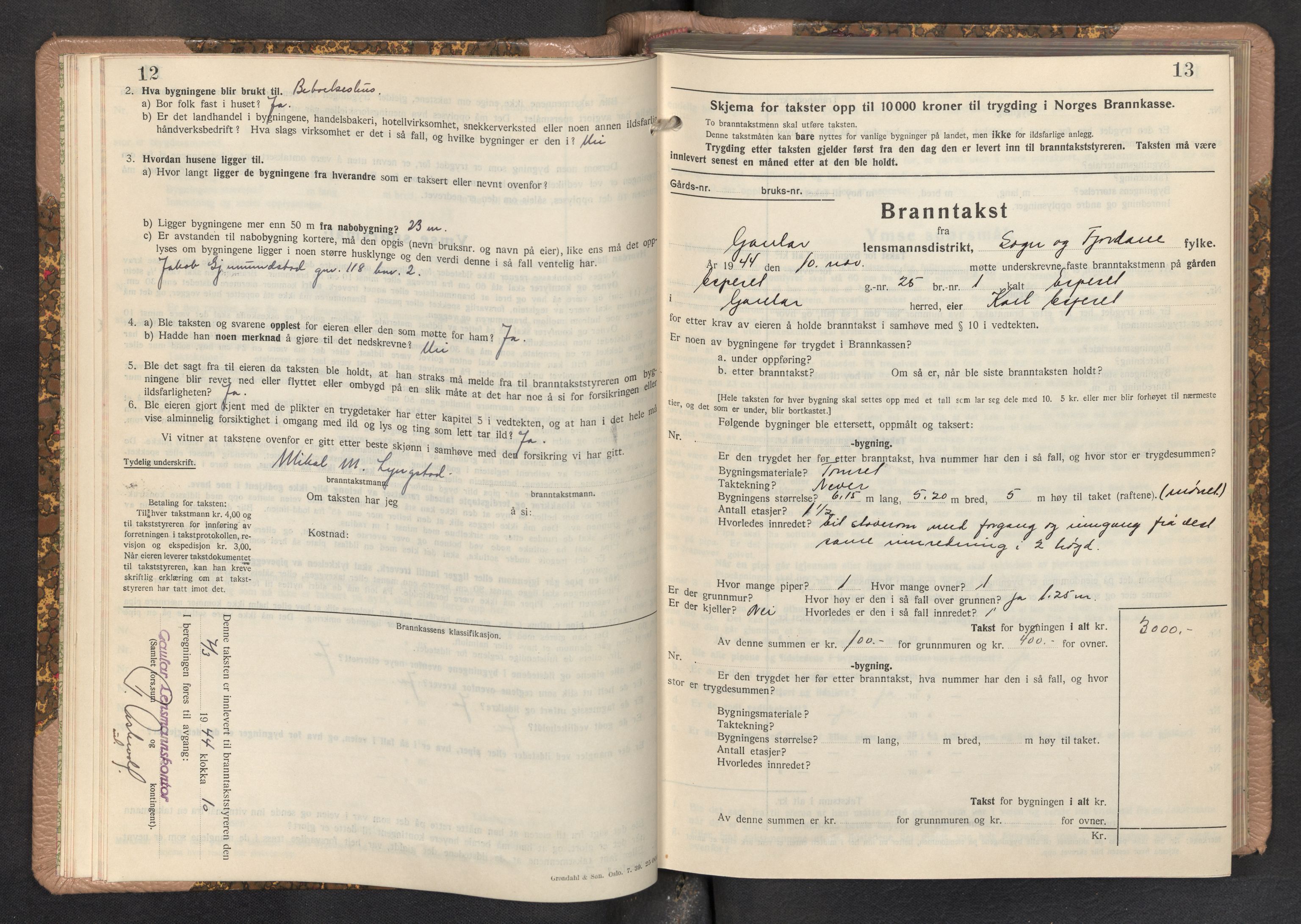 Lensmannen i Gaular, AV/SAB-A-27601/0012/L0007: Branntakstprotokoll, skjematakst, 1943-1955, s. 12-13