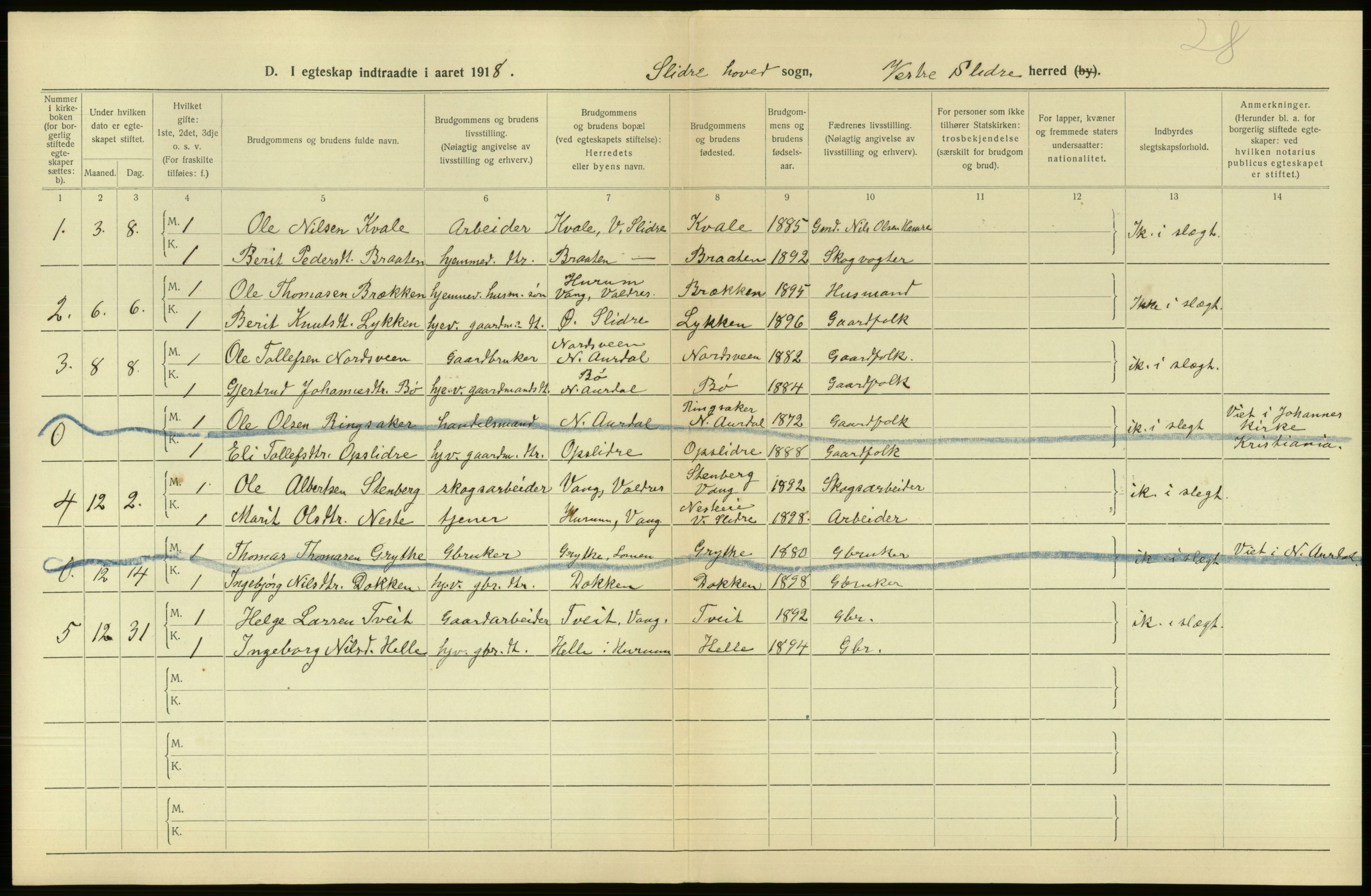 Statistisk sentralbyrå, Sosiodemografiske emner, Befolkning, RA/S-2228/D/Df/Dfb/Dfbh/L0016: Oppland fylke: Gifte, dødfødte. Bygder og byer., 1918, s. 205