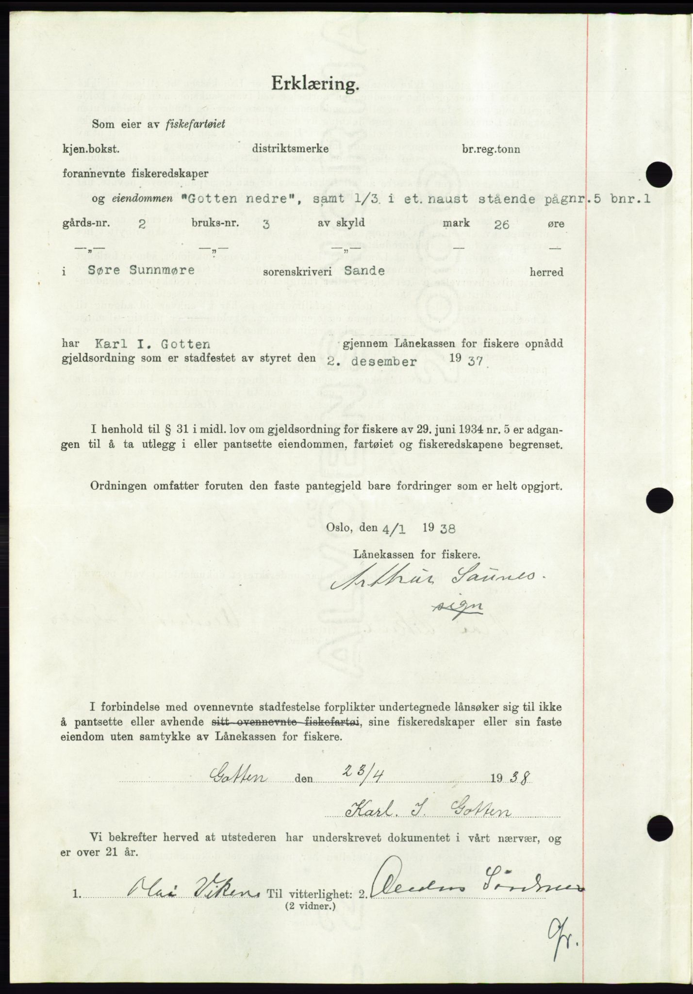 Søre Sunnmøre sorenskriveri, AV/SAT-A-4122/1/2/2C/L0065: Pantebok nr. 59, 1938-1938, Dagboknr: 711/1938