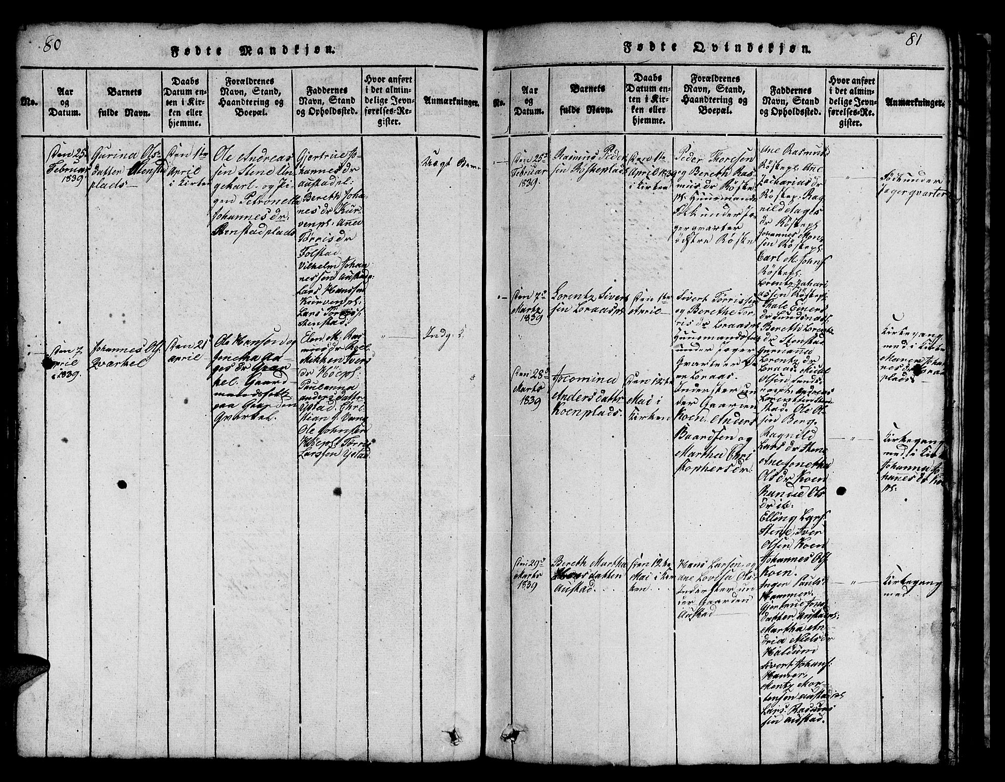 Ministerialprotokoller, klokkerbøker og fødselsregistre - Nord-Trøndelag, SAT/A-1458/731/L0310: Klokkerbok nr. 731C01, 1816-1874, s. 80-81
