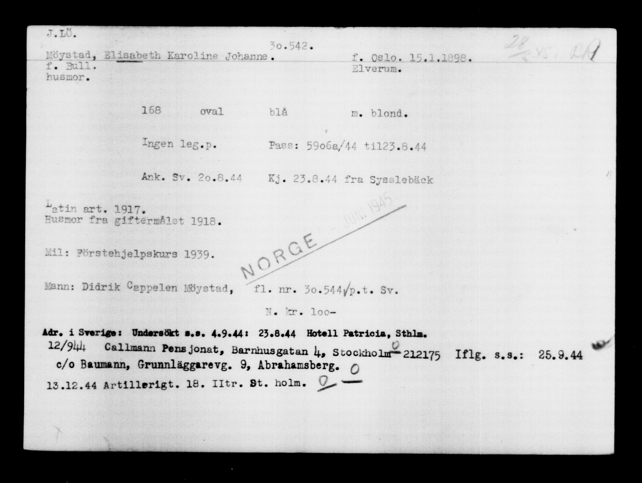 Utenriksstasjonene, Legasjonen i Stockholm, Flyktningkontoret, AV/RA-S-6753/V/Va/L0012: Kjesäterkartoteket, flyktninger med registreringsnr. 28300-31566, 1940-1945, s. 2446