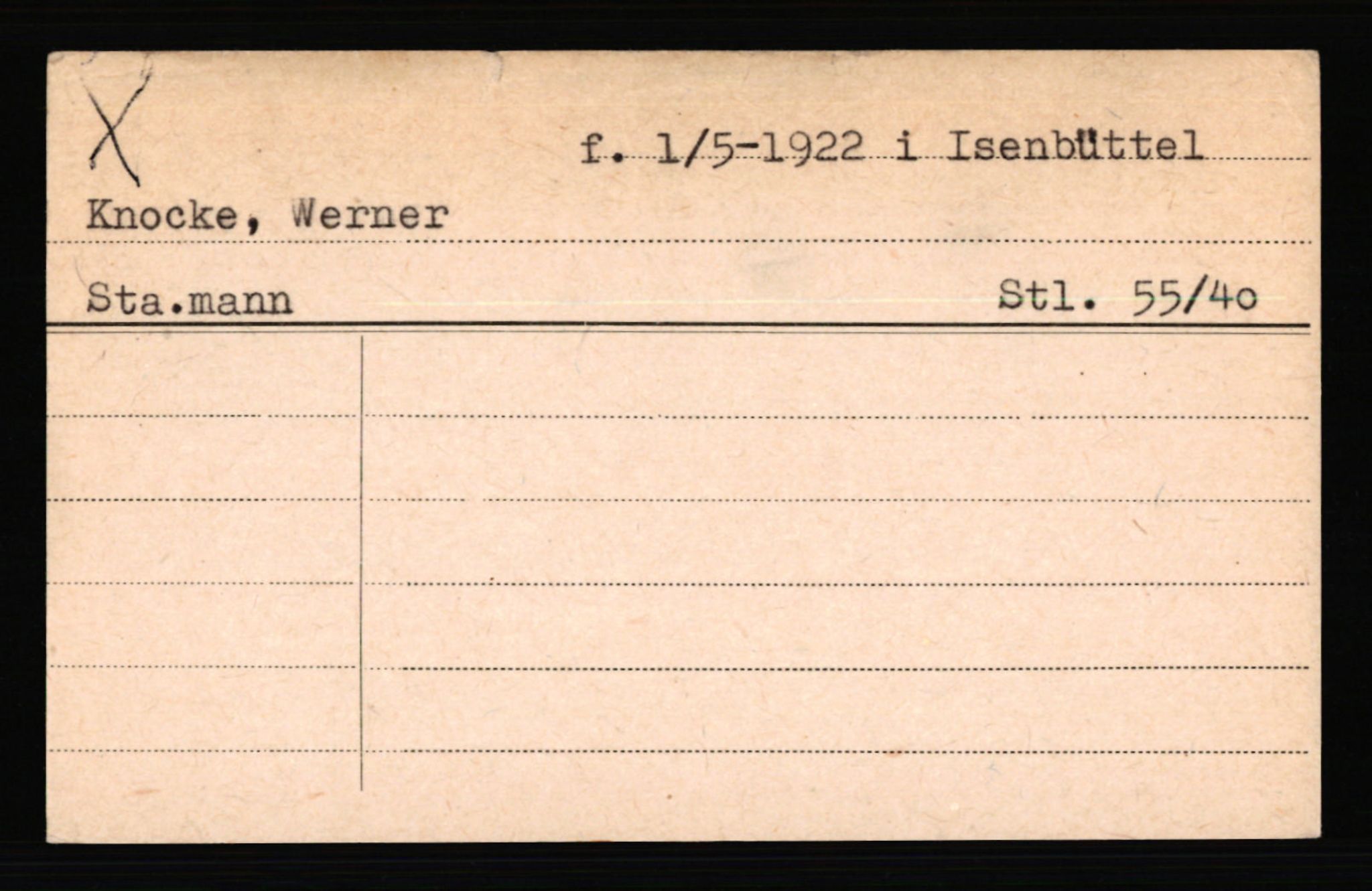 SS- und Polizeigericht Nord (IX), AV/RA-RAFA-3182/0001/C/Ca/L0004: kartotekkort for personer alfabetisk på etternavn: John-L, 1940-1945, s. 255