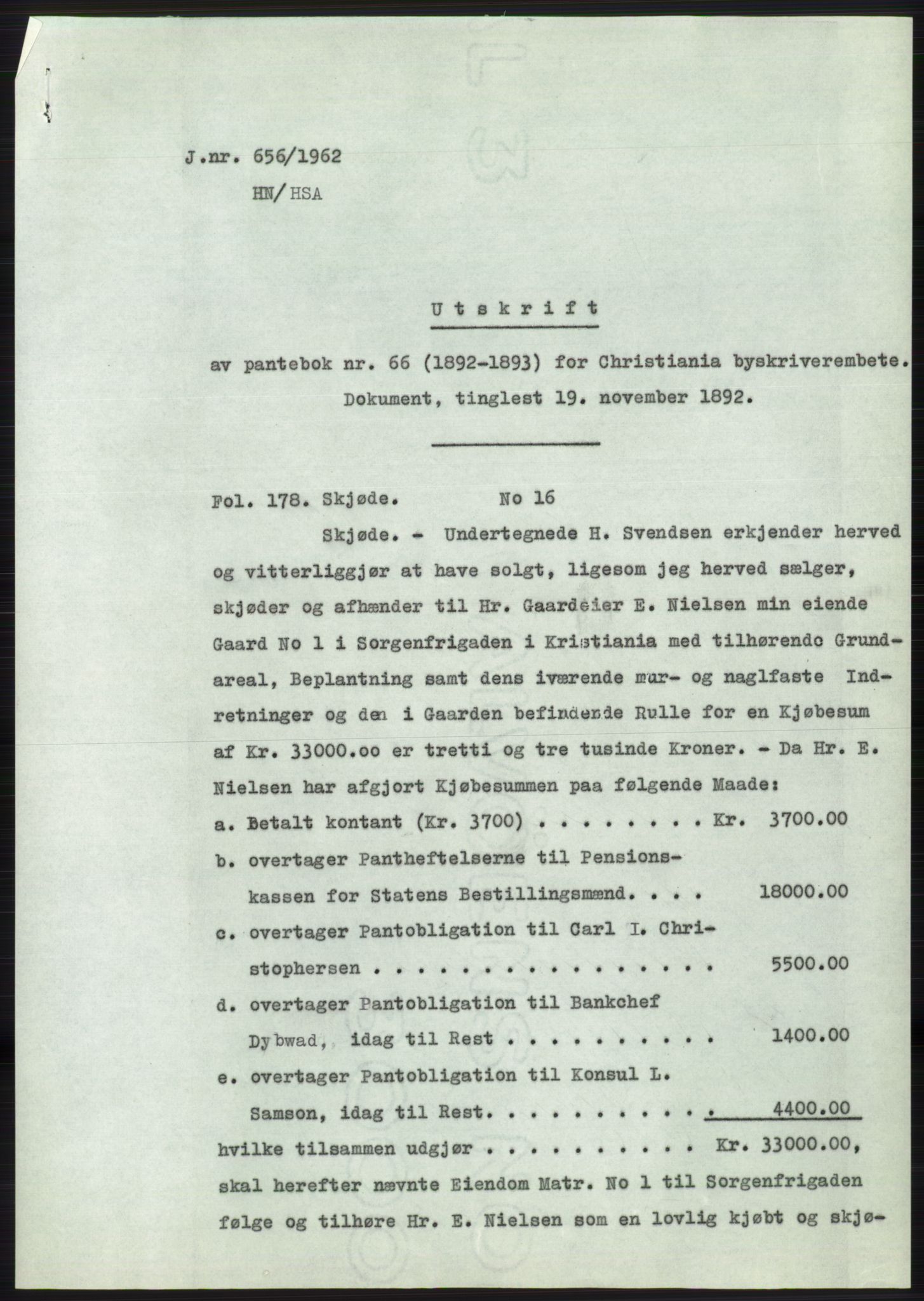 Statsarkivet i Oslo, SAO/A-10621/Z/Zd/L0015: Avskrifter, j.nr 2-699/1962, 1962, s. 374