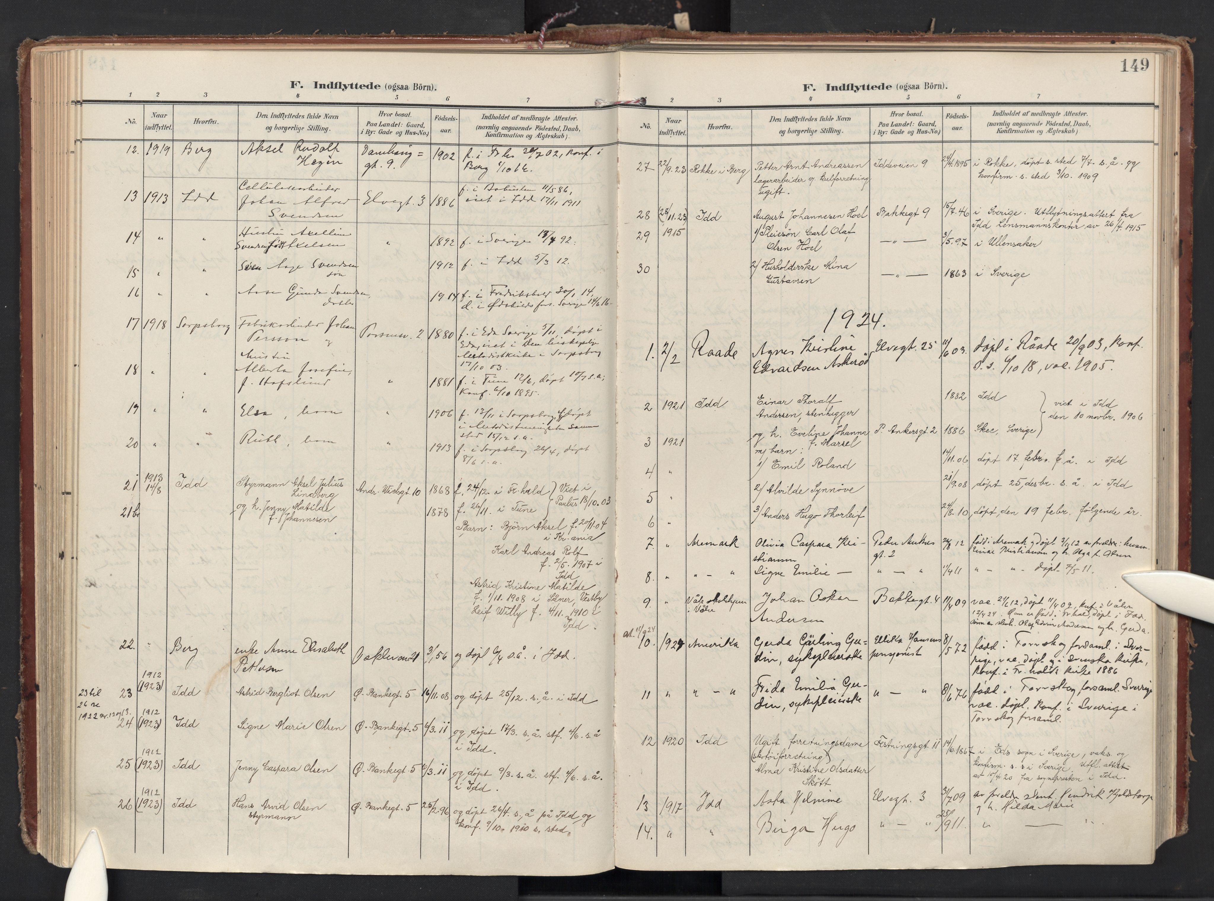 Halden prestekontor Kirkebøker, AV/SAO-A-10909/F/Fa/L0016: Ministerialbok nr. I 16, 1907-1925, s. 149