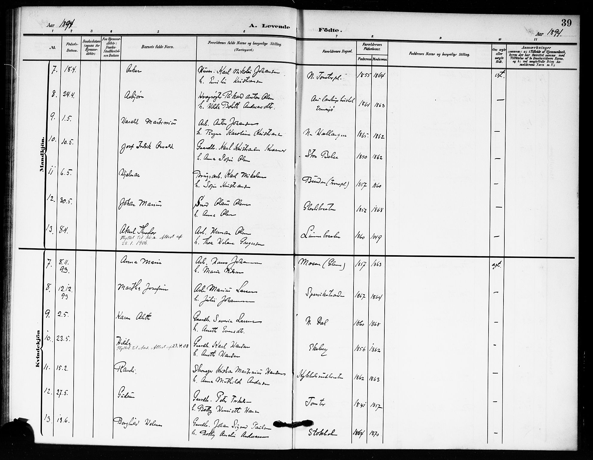 Drøbak prestekontor Kirkebøker, AV/SAO-A-10142a/F/Fc/L0001: Ministerialbok nr. III 1, 1871-1900, s. 39