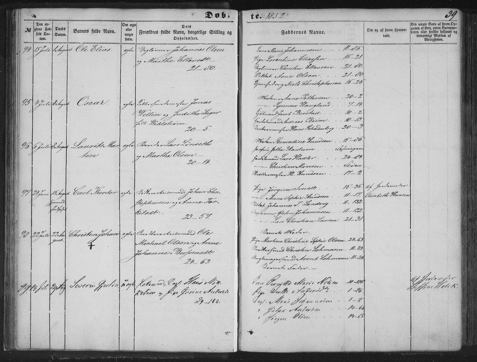 Korskirken sokneprestembete, SAB/A-76101/H/Haa/L0017: Ministerialbok nr. B 3, 1851-1857, s. 39