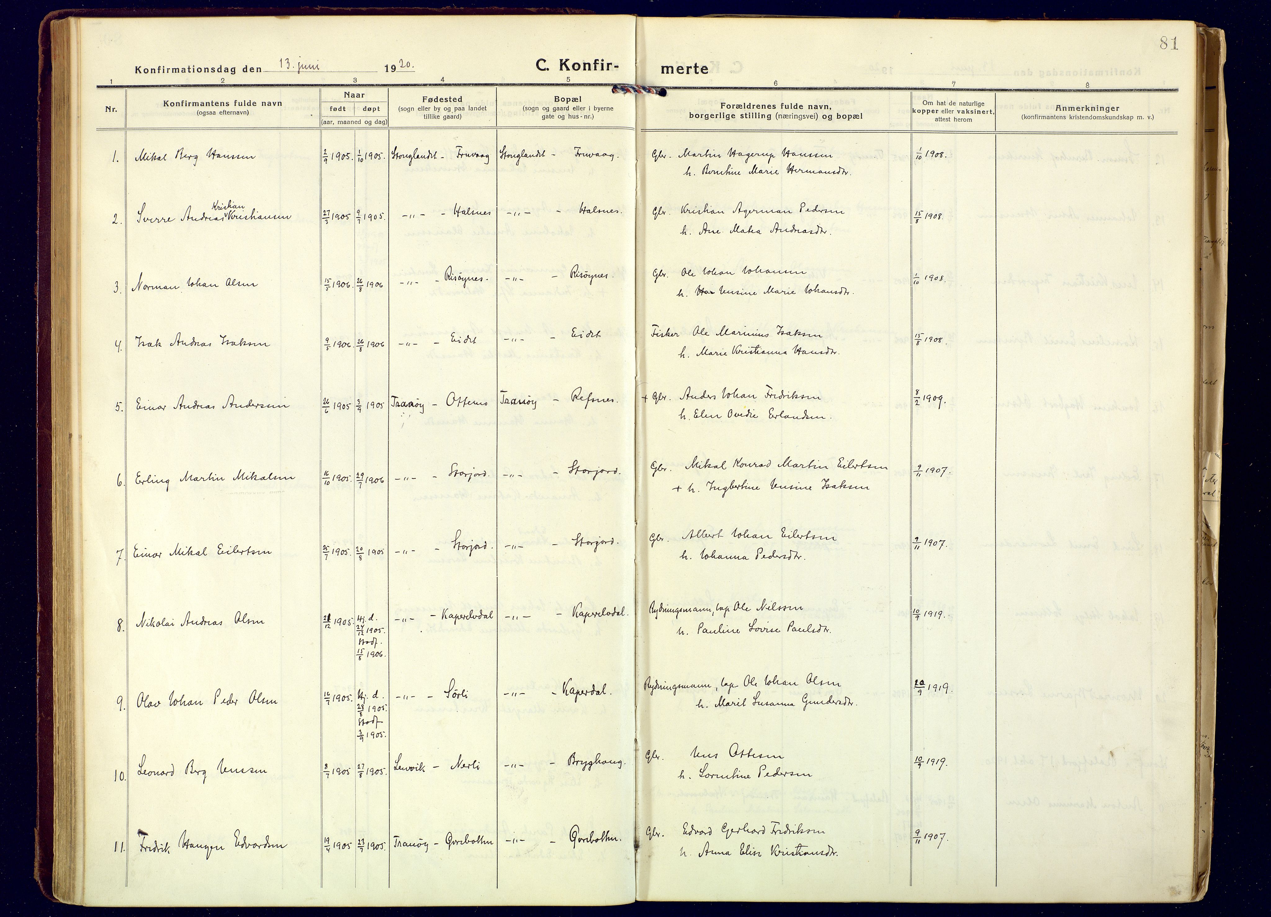 Tranøy sokneprestkontor, AV/SATØ-S-1313/I/Ia/Iaa/L0016kirke: Ministerialbok nr. 16, 1919-1932, s. 81