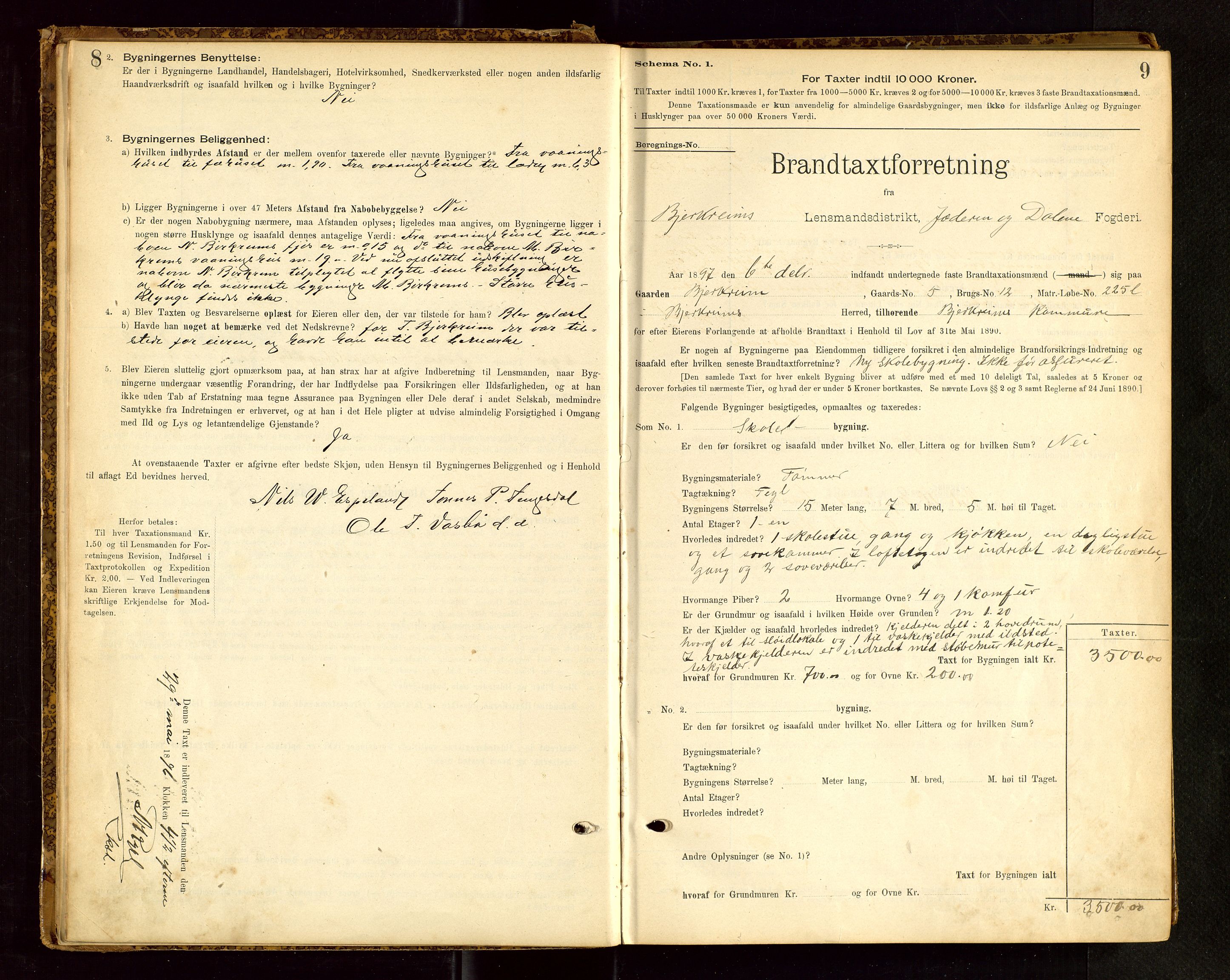 Bjerkreim lensmannskontor, SAST/A-100090/Gob/L0001: "Brandtaxationsprotokol", 1895-1950, s. 8-9