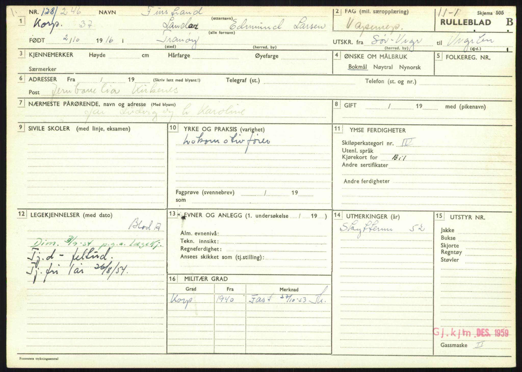 Forsvaret, Varanger bataljon, AV/RA-RAFA-2258/1/D/L0445: Rulleblad for menige født 1915-1916, 1915-1916, s. 349