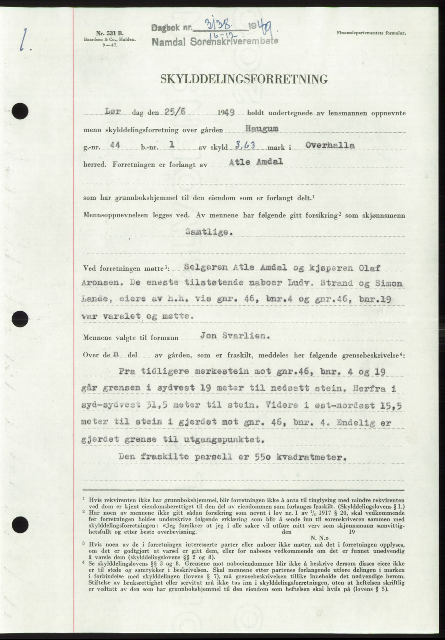 Namdal sorenskriveri, SAT/A-4133/1/2/2C: Pantebok nr. -, 1949-1949, Dagboknr: 3138/1949