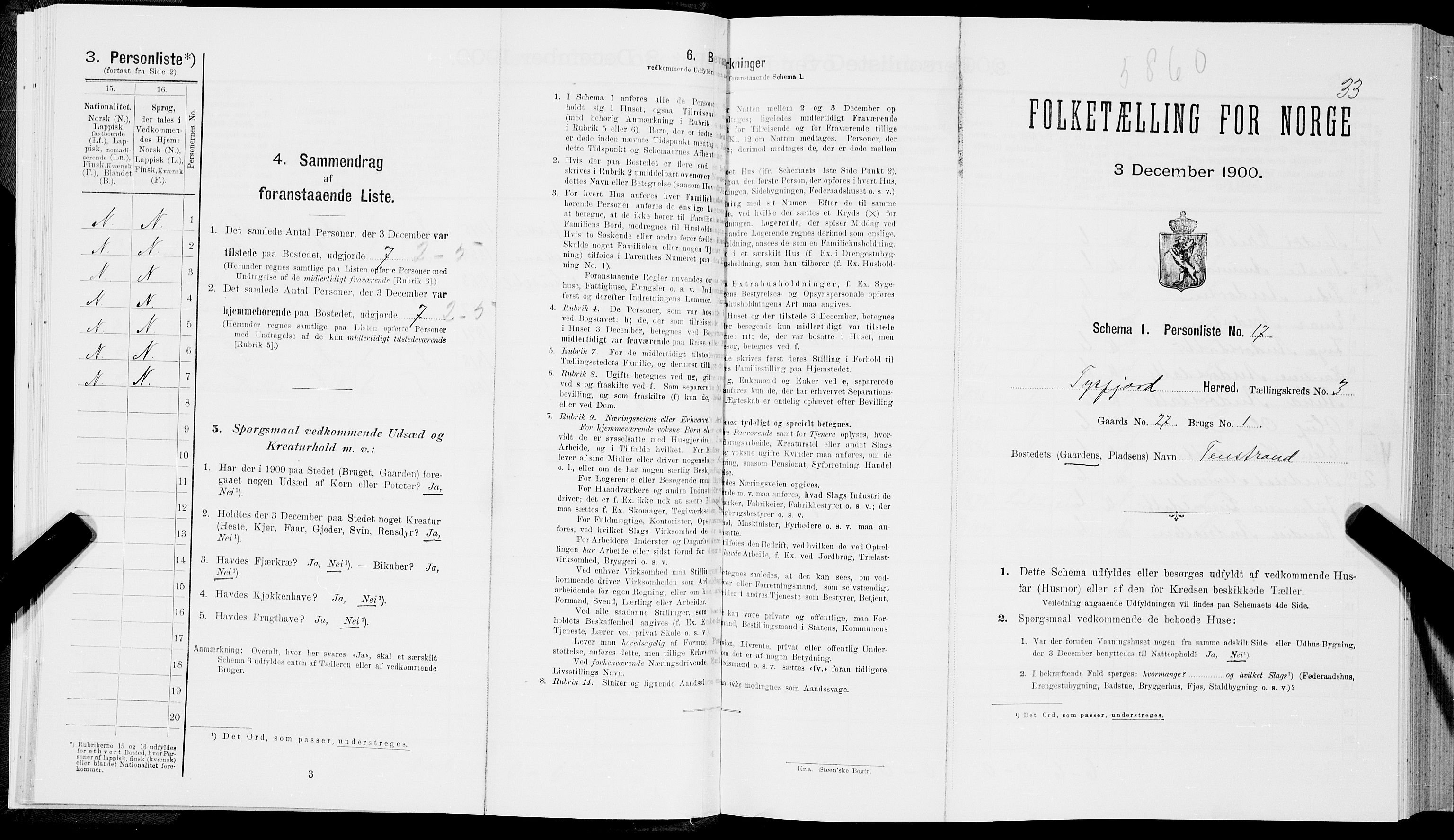 SAT, Folketelling 1900 for 1850 Tysfjord herred, 1900, s. 329